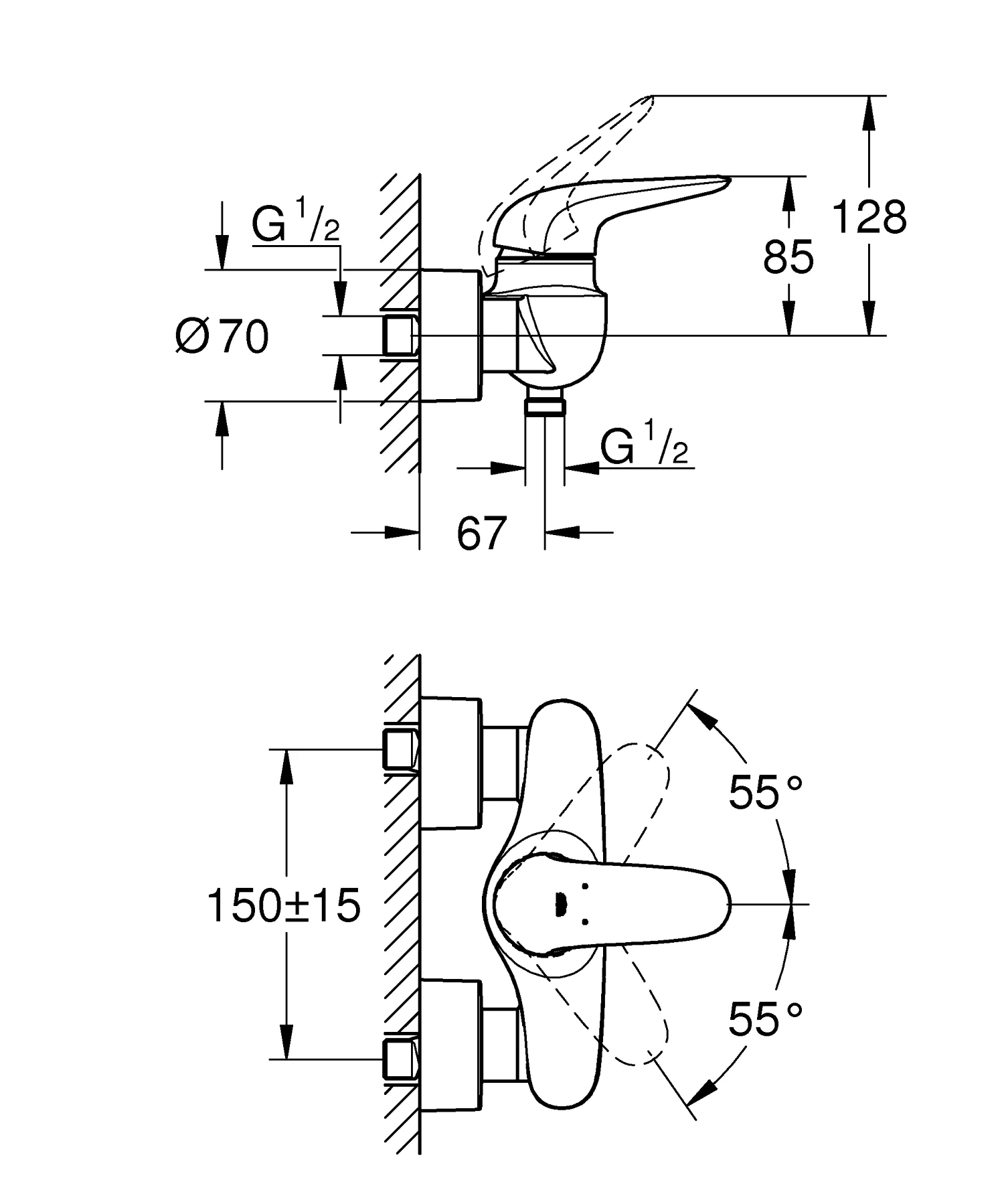 Grohe Wave Brausearmatur verchromt, mit variabler Temperatur- und Mengenbegrenzung