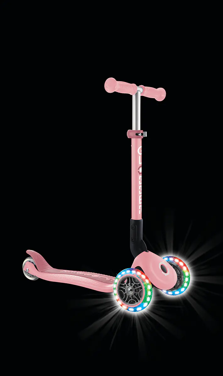 Globber Scooter für Kinder mit Leuchtrollen Junior Foldable Lights pastellrosa