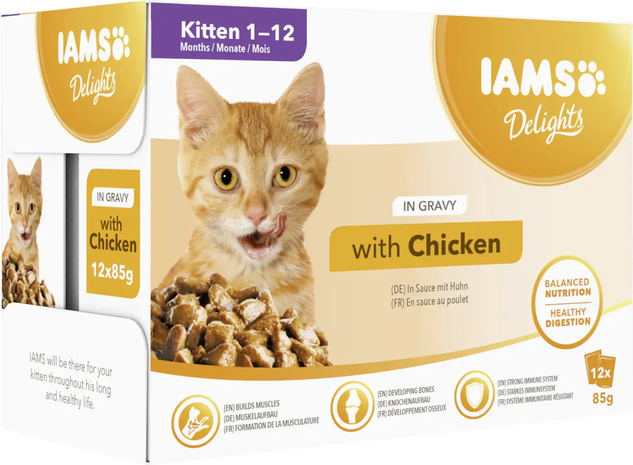 Iams Delights Katzennassfutter Kitten Huhn in Sauce 12 x 85 g