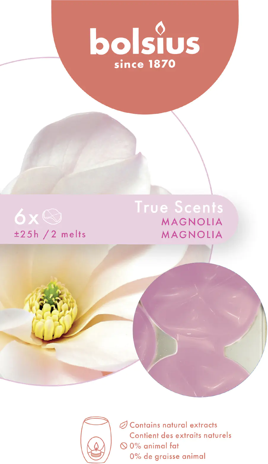 Bolsius Aromatic Wax Melts Magnolie, 6er Pack Bolsius Aromatic Wax Melts Magnolie, 6er Pack