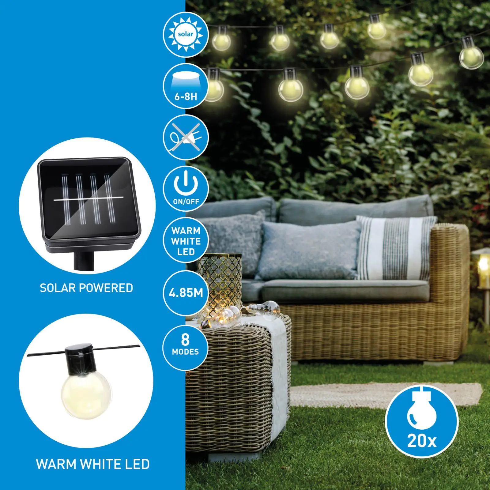 Grundig LED Solar Lichterkette mit 20 Leuchtköpfen Grundig LED Solar Lichterkette mit 20 Leuchtköpfen
