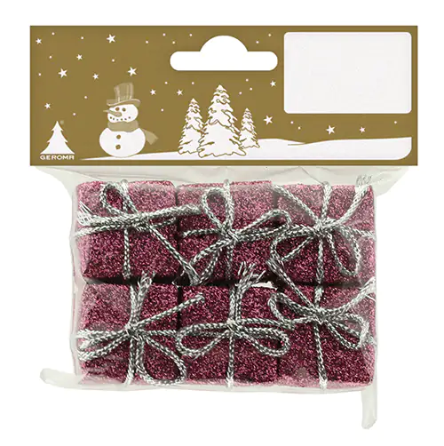 Weihnachtsdeko Päckchen rosa 2,5 x 2,5 cm, 6 Stück