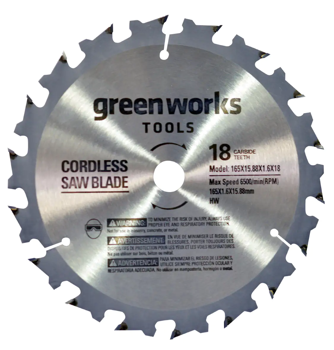 Greenworks Kreissägeblatt Ø 165 mm, Bohrung Ø 15,8 mm