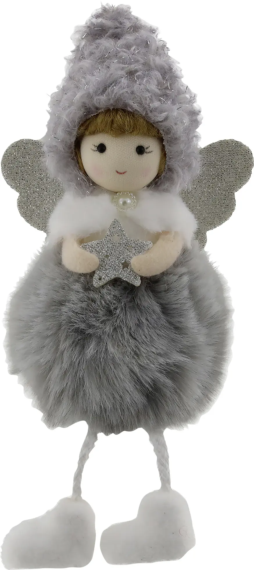 Dekofigur Engel sitzend 20 cm grau-silber 