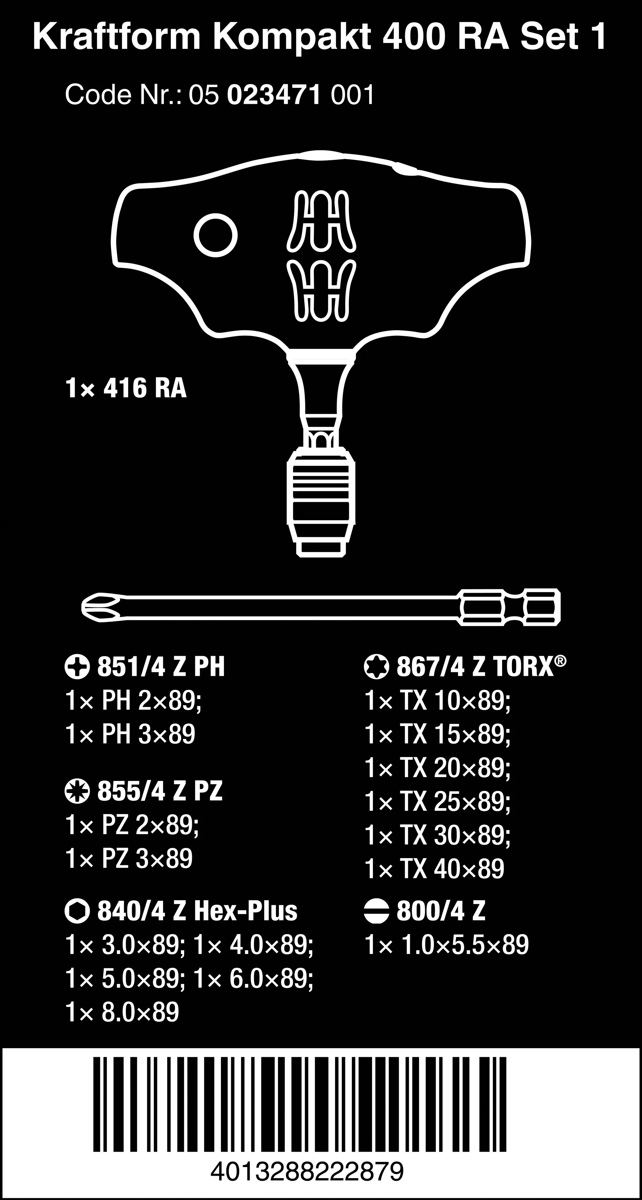 Wera Schraubendreher-Satz Kraftform Kompakt 400 RA Set 1 17-teilig