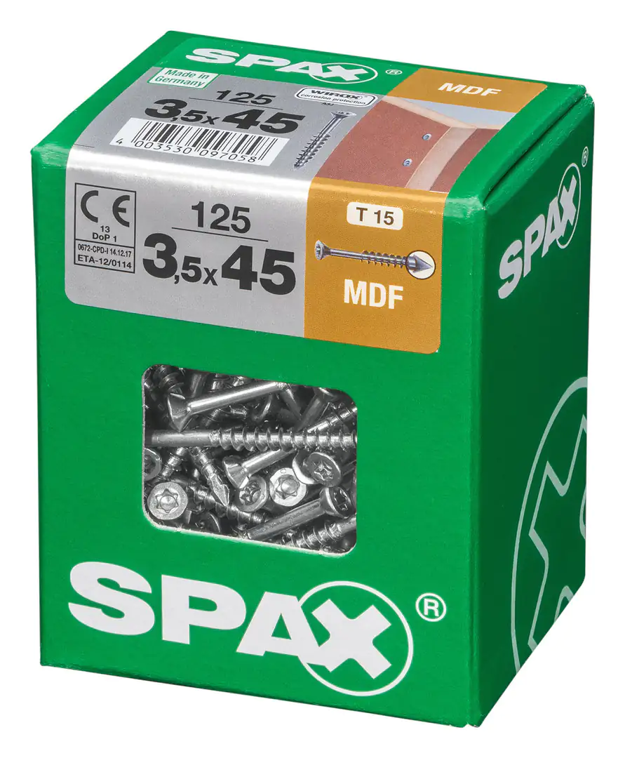 Spax Faserplattenschrauben 3.5 x 45 mm TX 15 - 125 Stk. Spax Faserplattenschrauben 3.5 x 45 mm TX 15 - 125 Stk.
