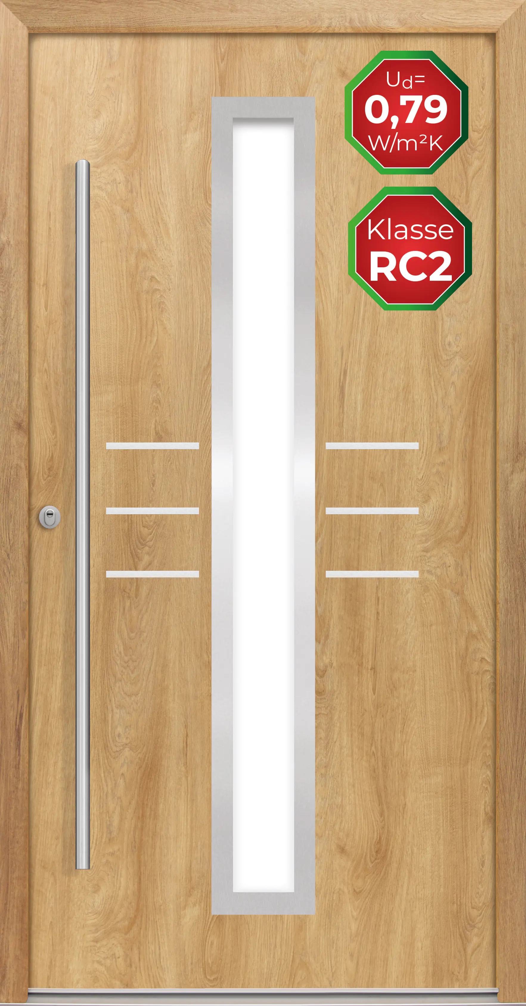 Splendoor Haustür Passivedoor Premium B07 RC2 Eiche Natur DIN Links 110 x 210 cm