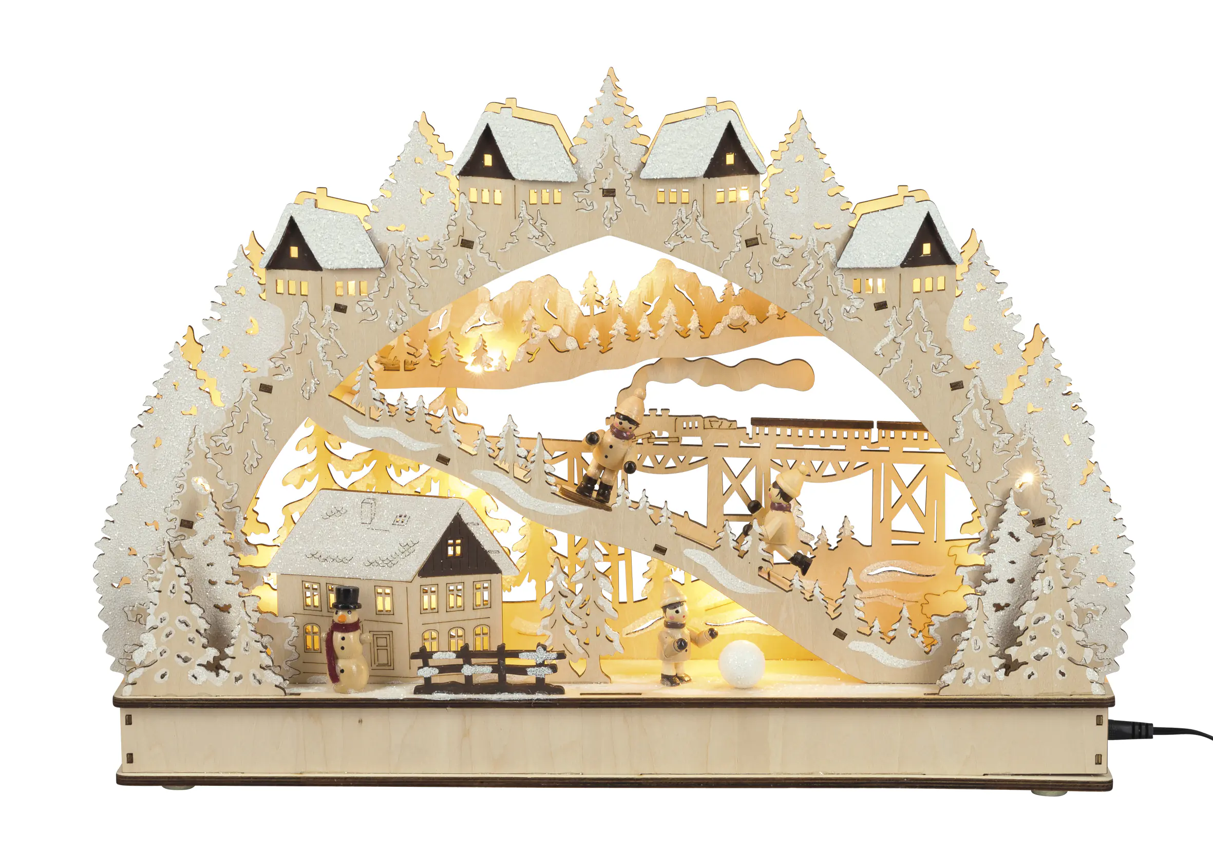 HGD LED-Schwibbogen Winterromantik 15-flammig 34 x 30 cm warmweiß natur