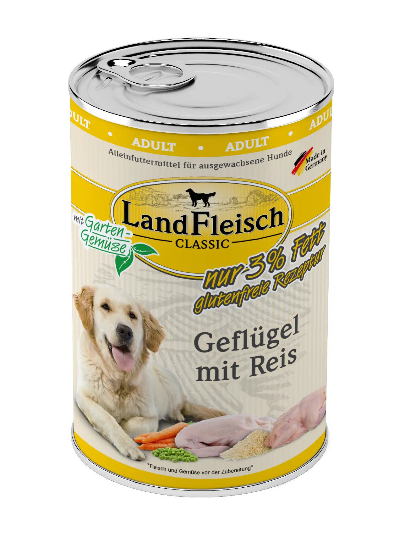 Landfleisch Classic Hundenassfutter Adult glutenfrei 400 g Geflügel mit Reis