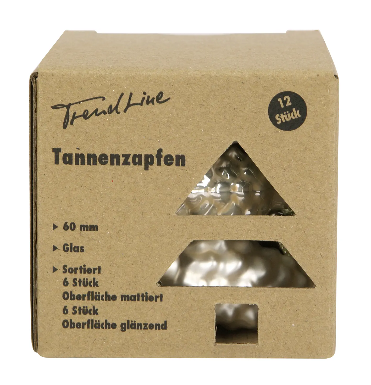 TrendLine Weihnachtskugeln Glas-Tannenzapfen 6 cm champagner 12 Stück