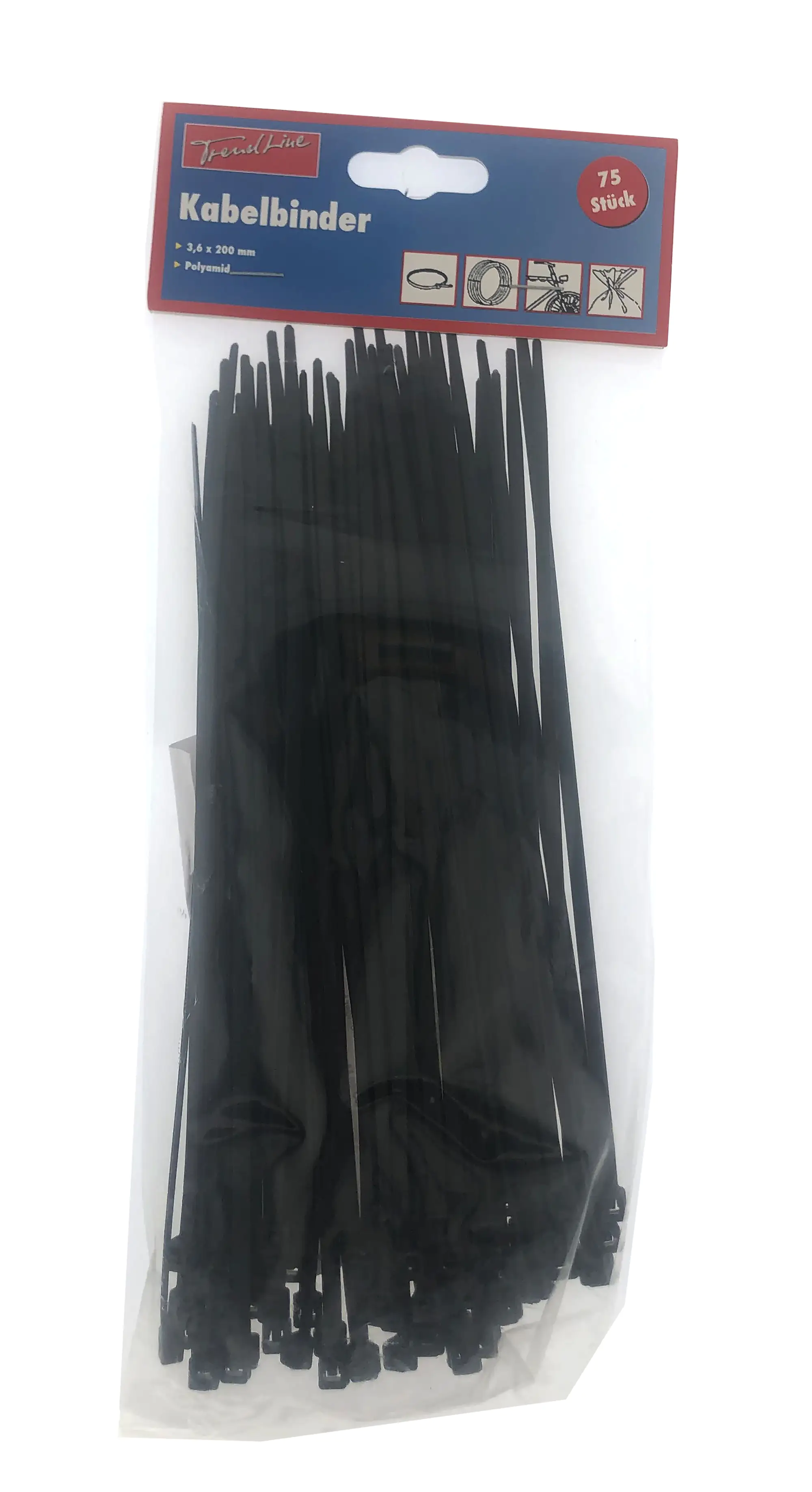 TrendLine Kabelbinder schwarz 3,6 x 200 mm, 75 Stück TrendLine Kabelbinder schwarz 3,6 x 200 mm, 75 Stück
