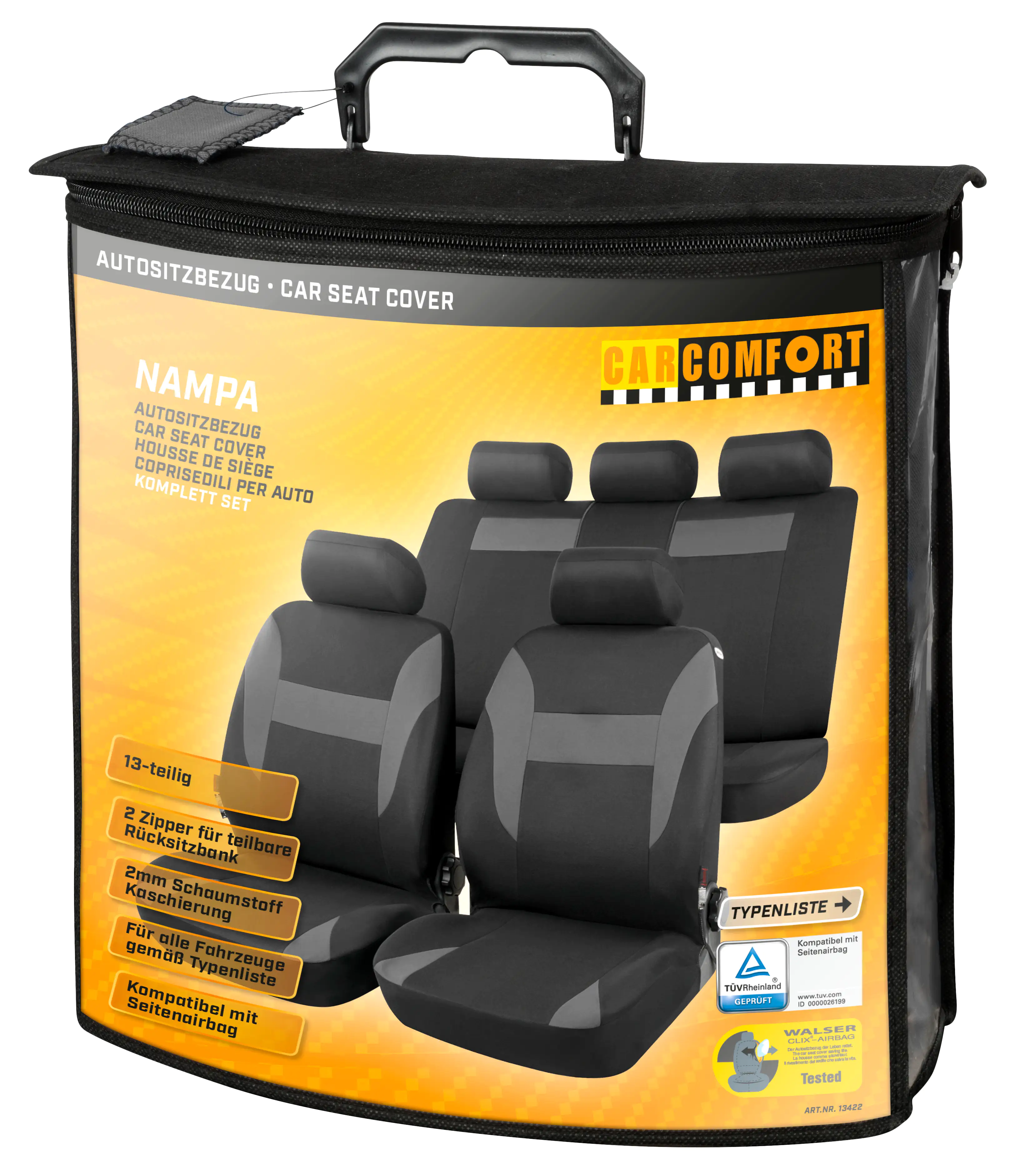 9001778134226_002 Walser Autositzbezug Nampa Komplett-Set grau schwarz