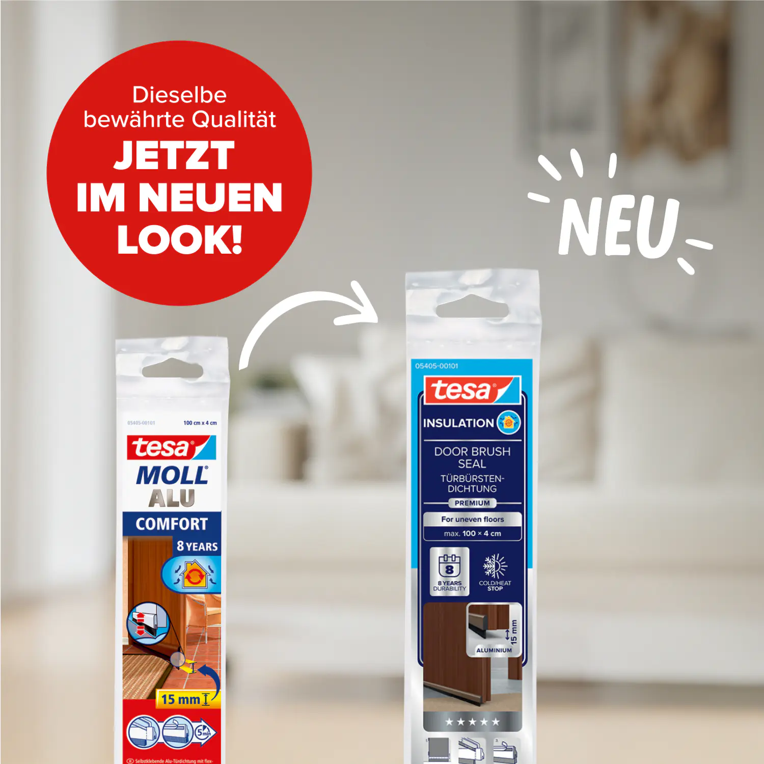 tesa Moll Türdichtschiene braun, für unebene Böden, lackiertes Aluprofil