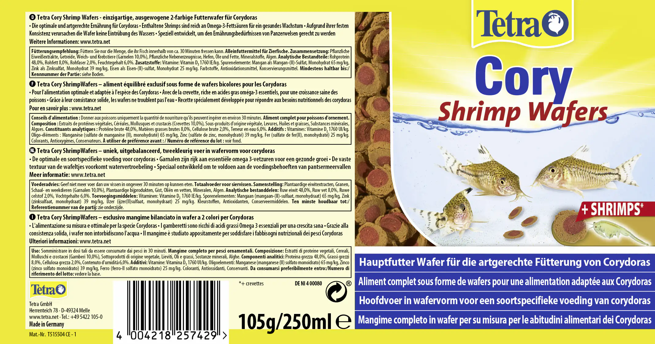 Tetra Cory Shrimp Wafers 250 ml Tetra Cory Shrimp Wafers 250 ml