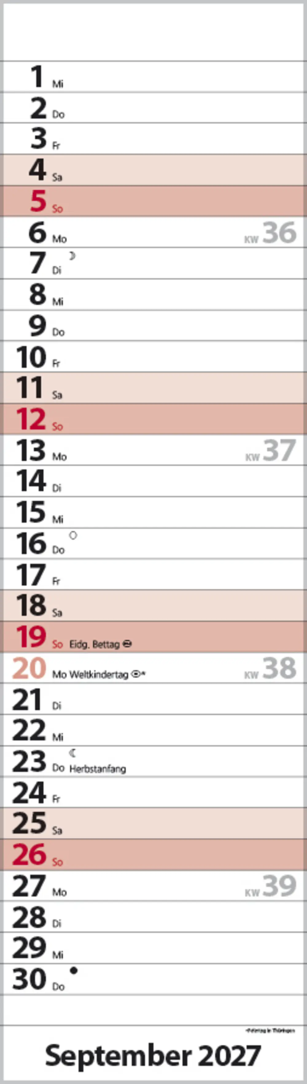 Korsch Kalender Streifenplaner Mini 2027 rot