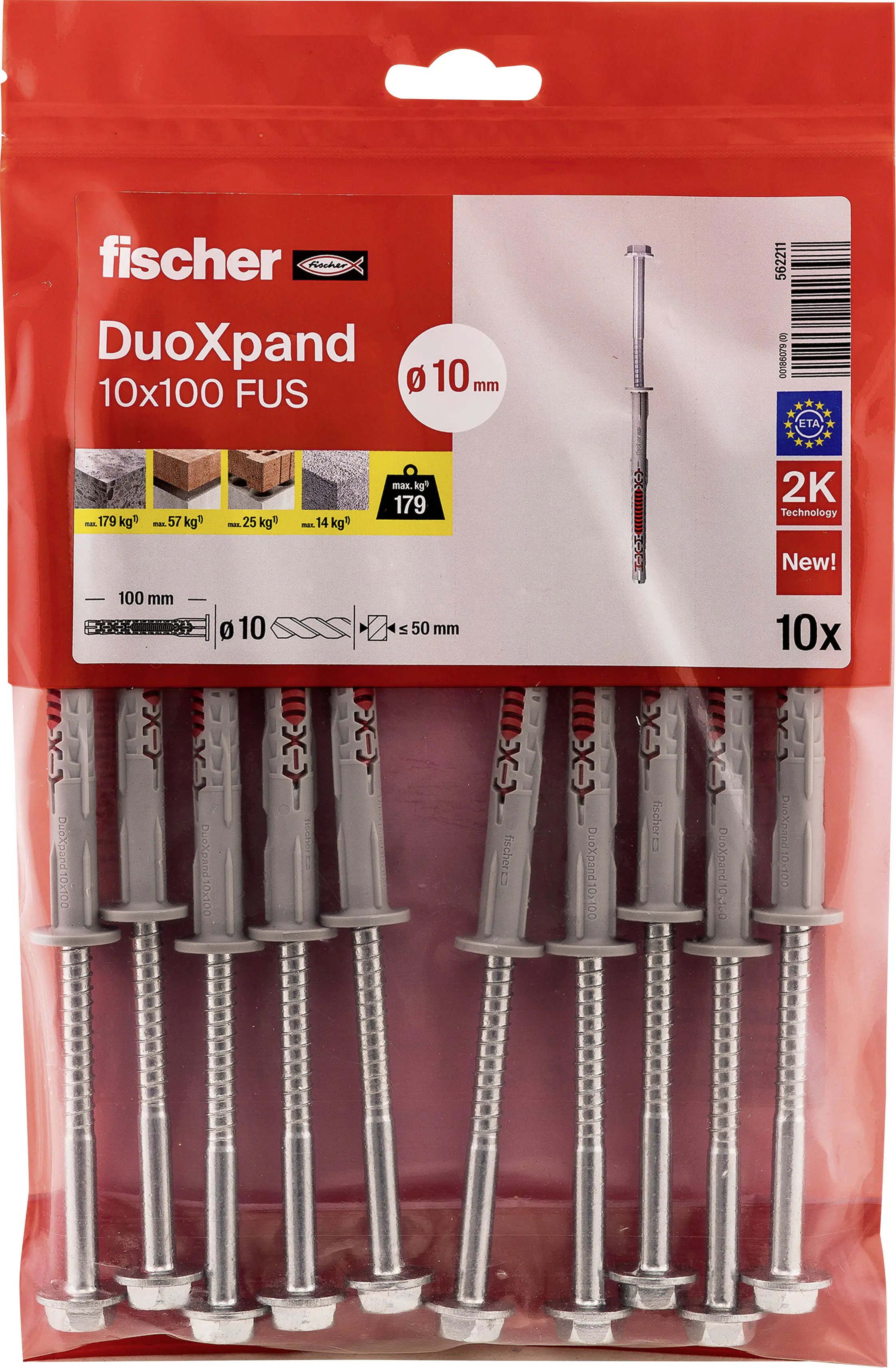 Fischer Langschaftdübel DuoXpand 10 x 100 mm mit U-Scheibe - 10 Stück