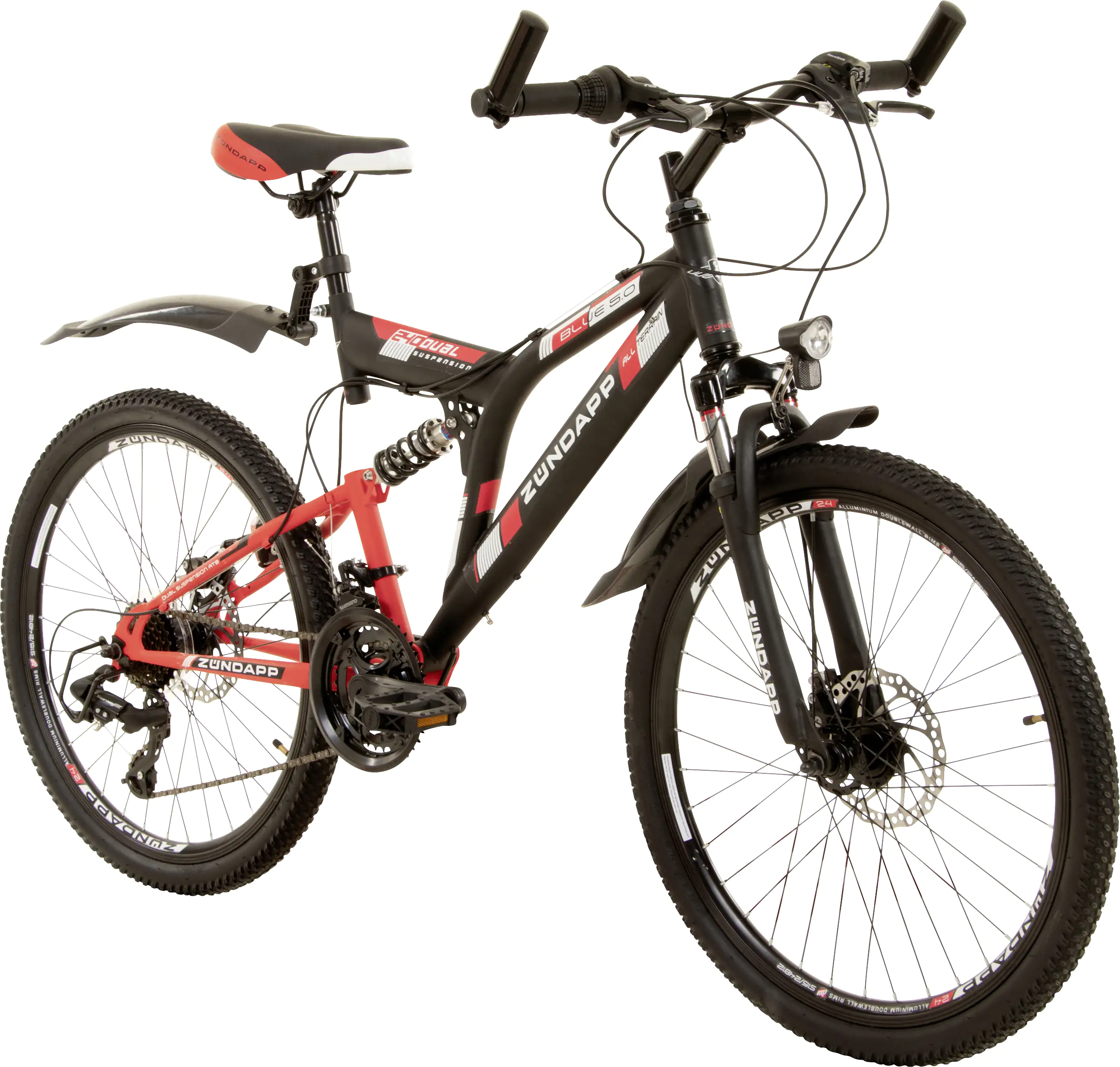 Zündapp Mountainbike Blue 5.0 MTB Fully 24 Zoll RH 43cm 21 Gang schwarz rot