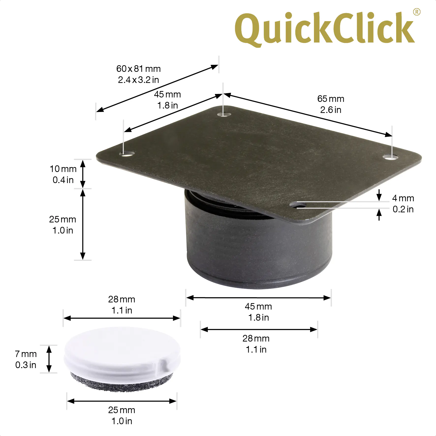 Wagner Möbelfuß Justus Duo QuickClick Kunststoff Ø 4 x 2 cm schwarz - 4 Stück Wagner Möbelfuß Justus Duo QuickClick Kunststoff Ø 4 x 2 cm schwarz - 4 Stück
