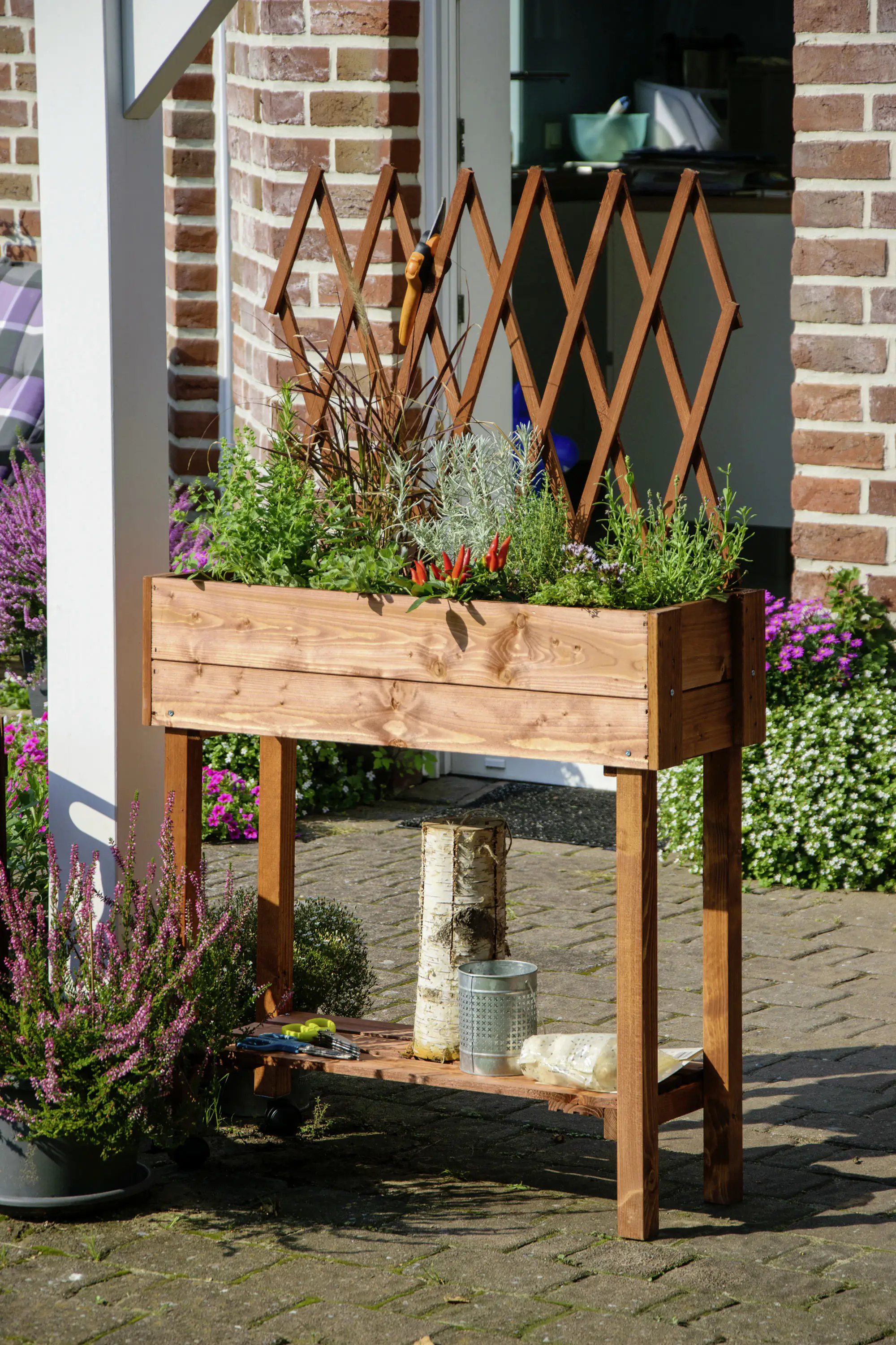 Dobar Rollbares Hochbeet mit Rankgitter braun 79 x 28,5 x 130 cm