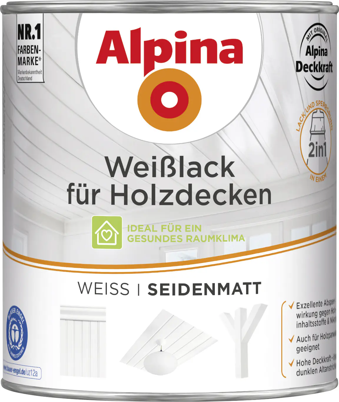 Alpina Weißlack für Holzdecken 750 ml seidenmatt