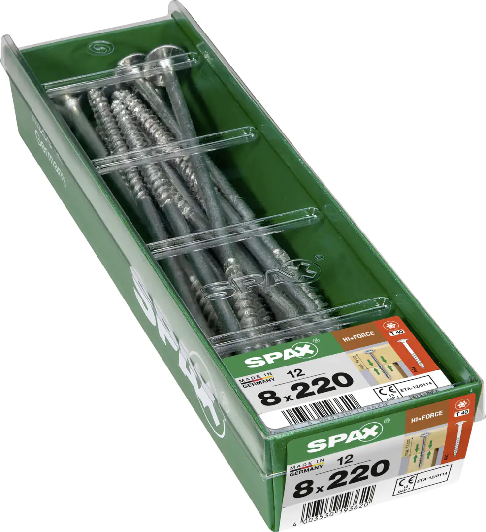 Spax Holzbauschrauben 8.0 x 220 mm TX 40 - 12 Stk. Spax Holzbauschrauben 8.0 x 220 mm TX 40 - 12 Stk.