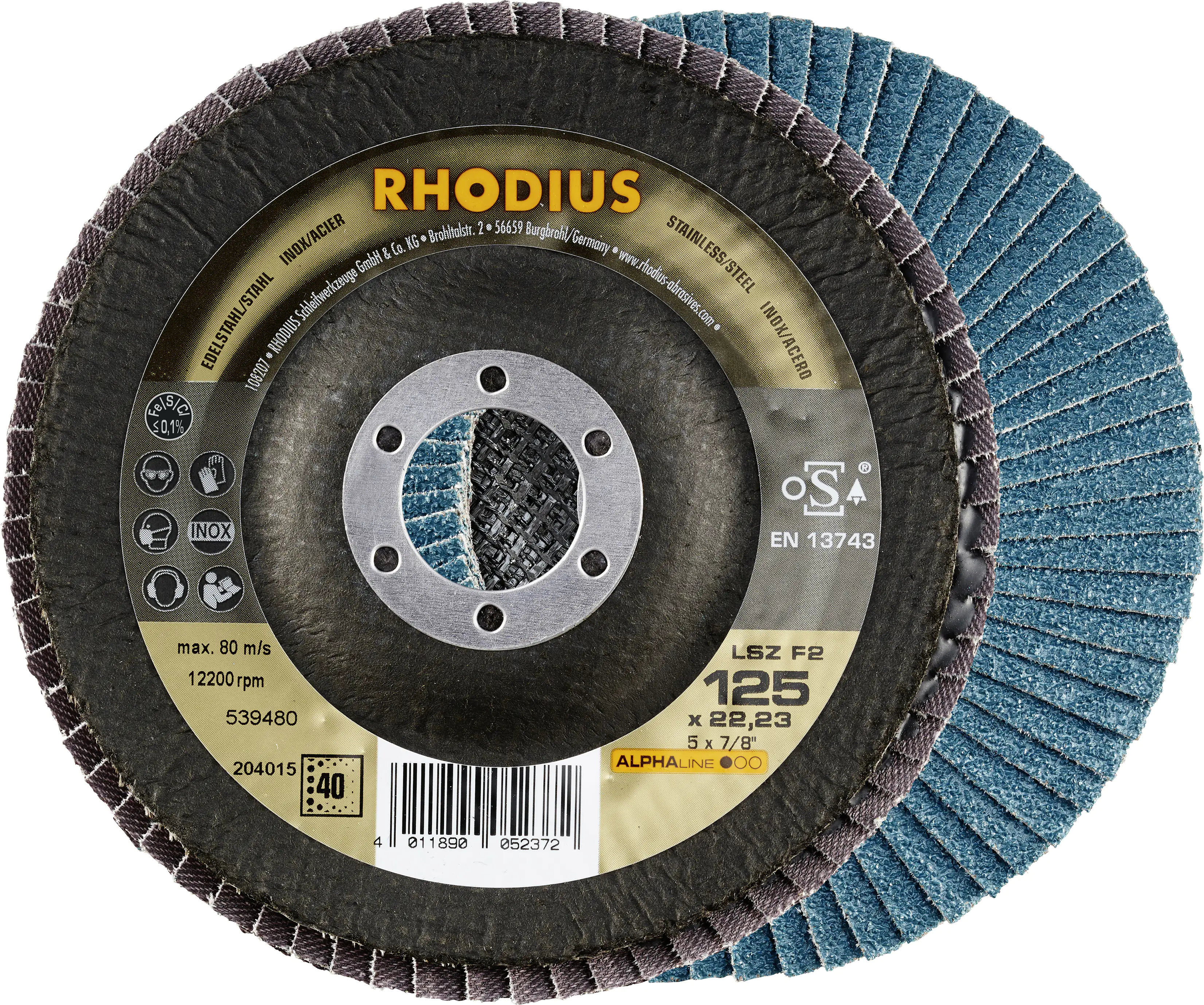 Rhodius Schleifscheibe LSZ F2 K40 Stahl Ø 125 mm Bohrung 22,23 mm