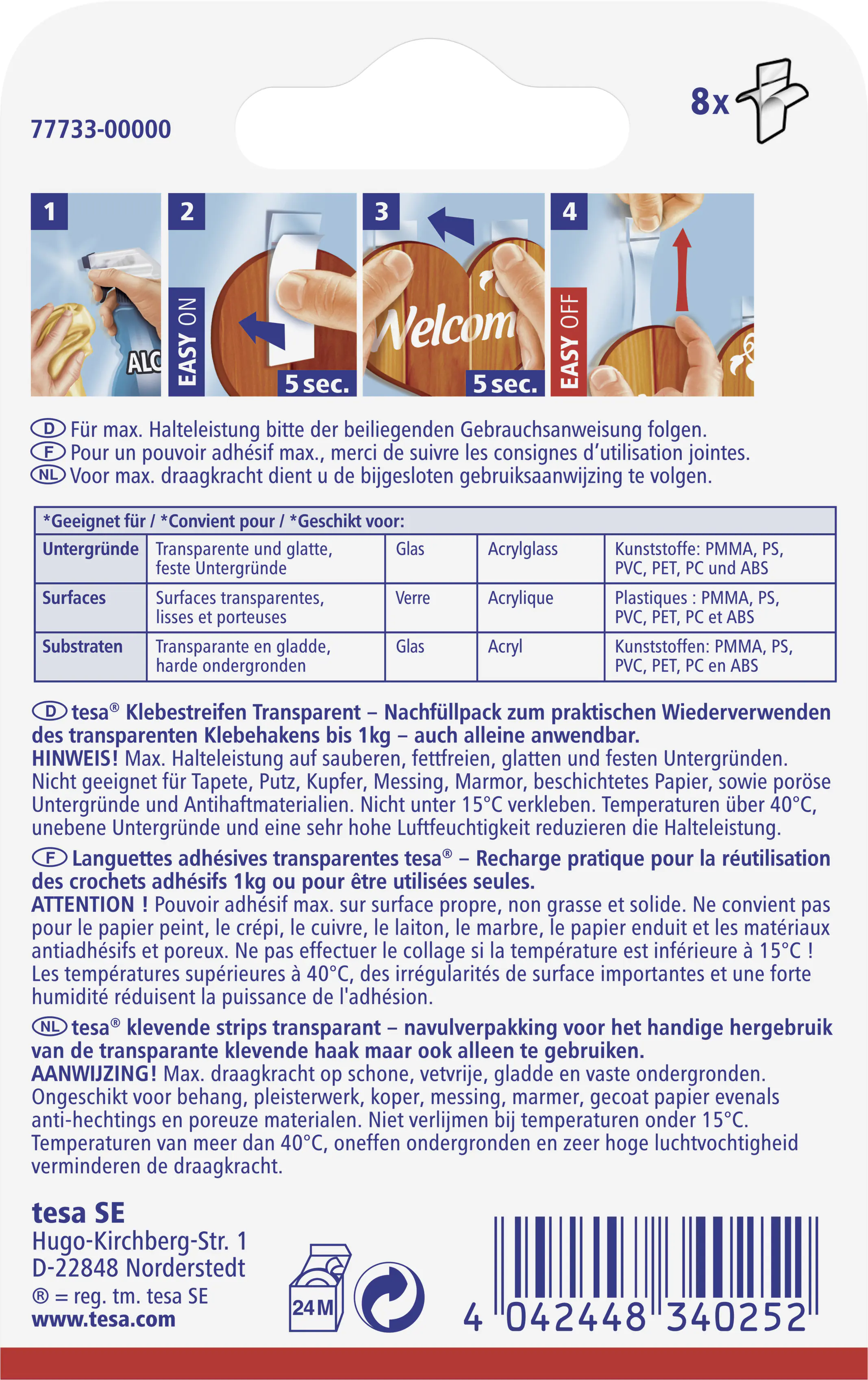 tesa Klebestreifen Traglast 1 kg, 8 Stück