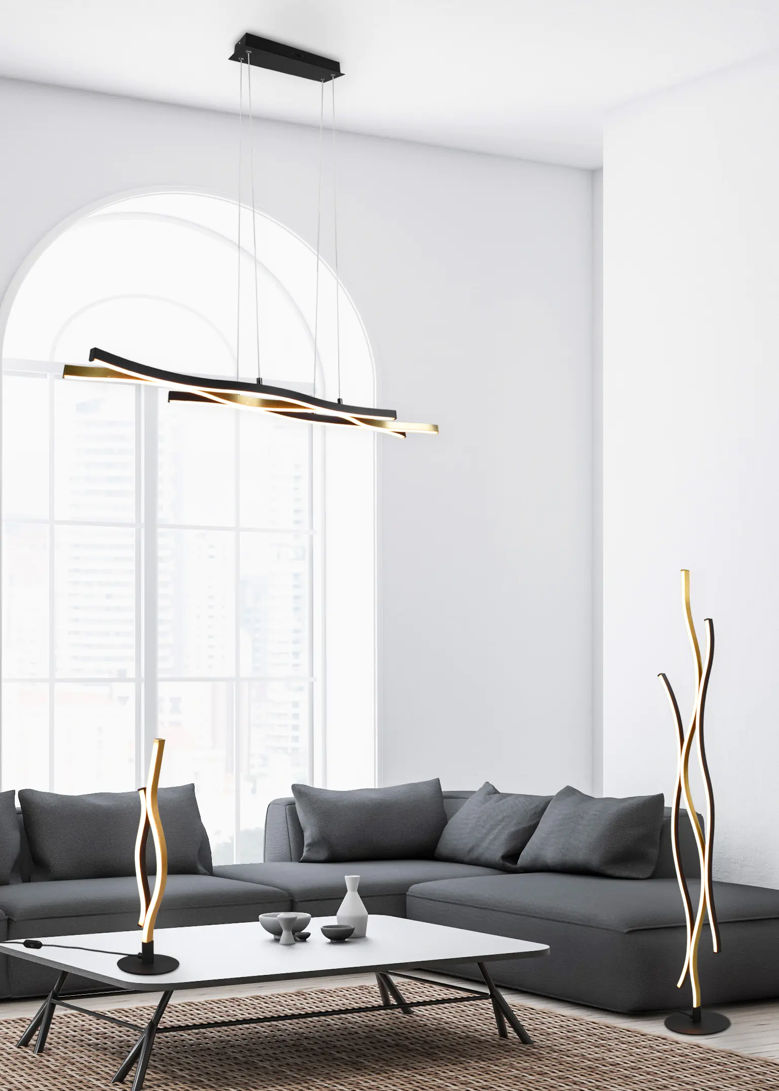 Trio Leuchten LED Tischleuchte Blaze schwarz-messing 45,5 x 13 cm dimmbar