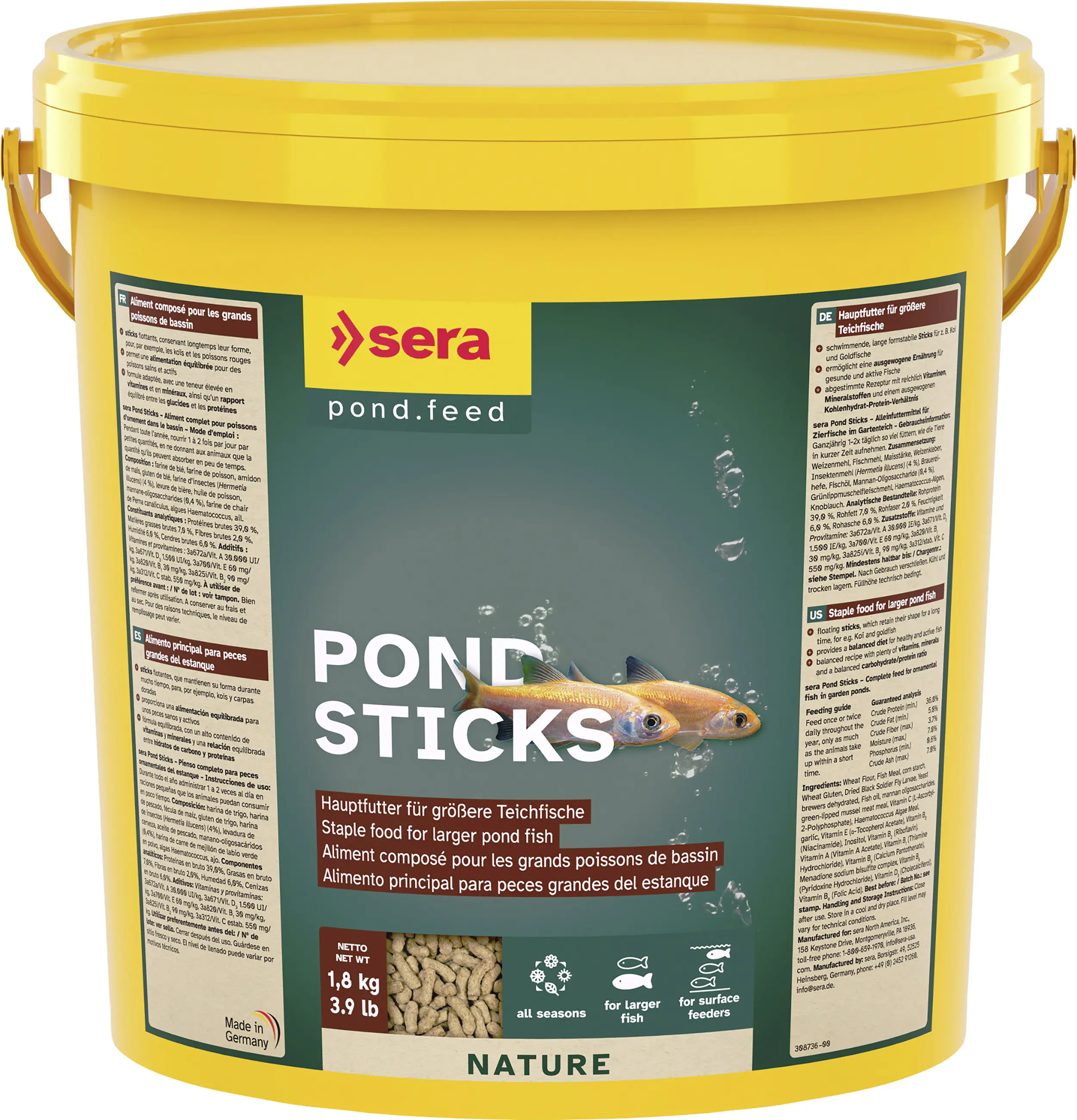 Sera Pond Fischfutter Teich Sticks für größere Fische 10 L