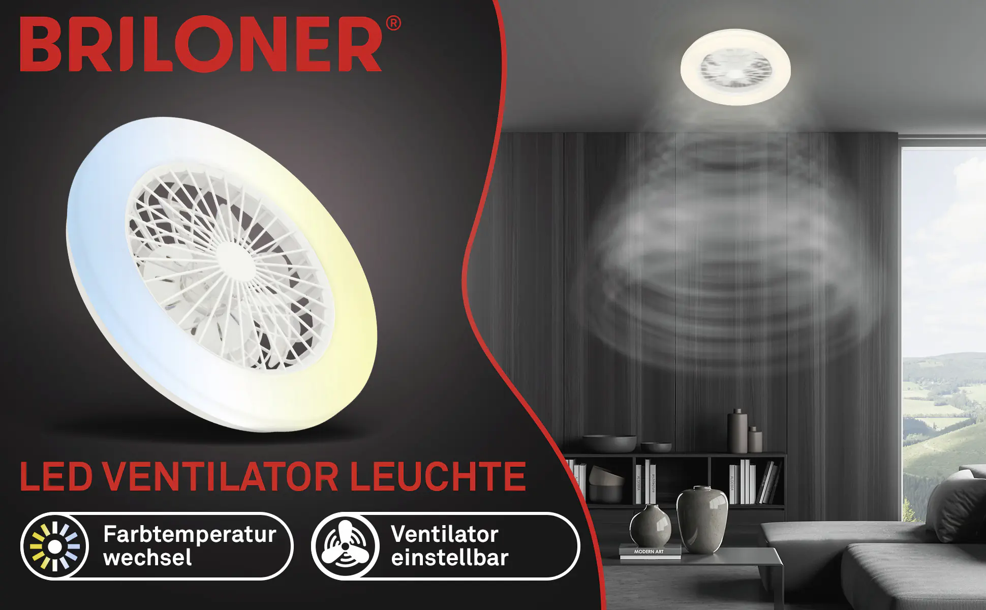 Briloner LED Deckenleuchte mit Ventilator Fanti Ø 48,5 cm 49 W weiß CCT dimmbar