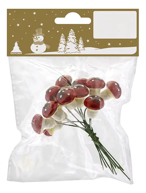 Deko Fliegenpilze rot/weiß an Draht, 12 Stück