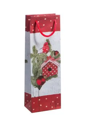 Duni Flaschentasche Magic Weihnachten rot/weiß 12,3 x 36 cm