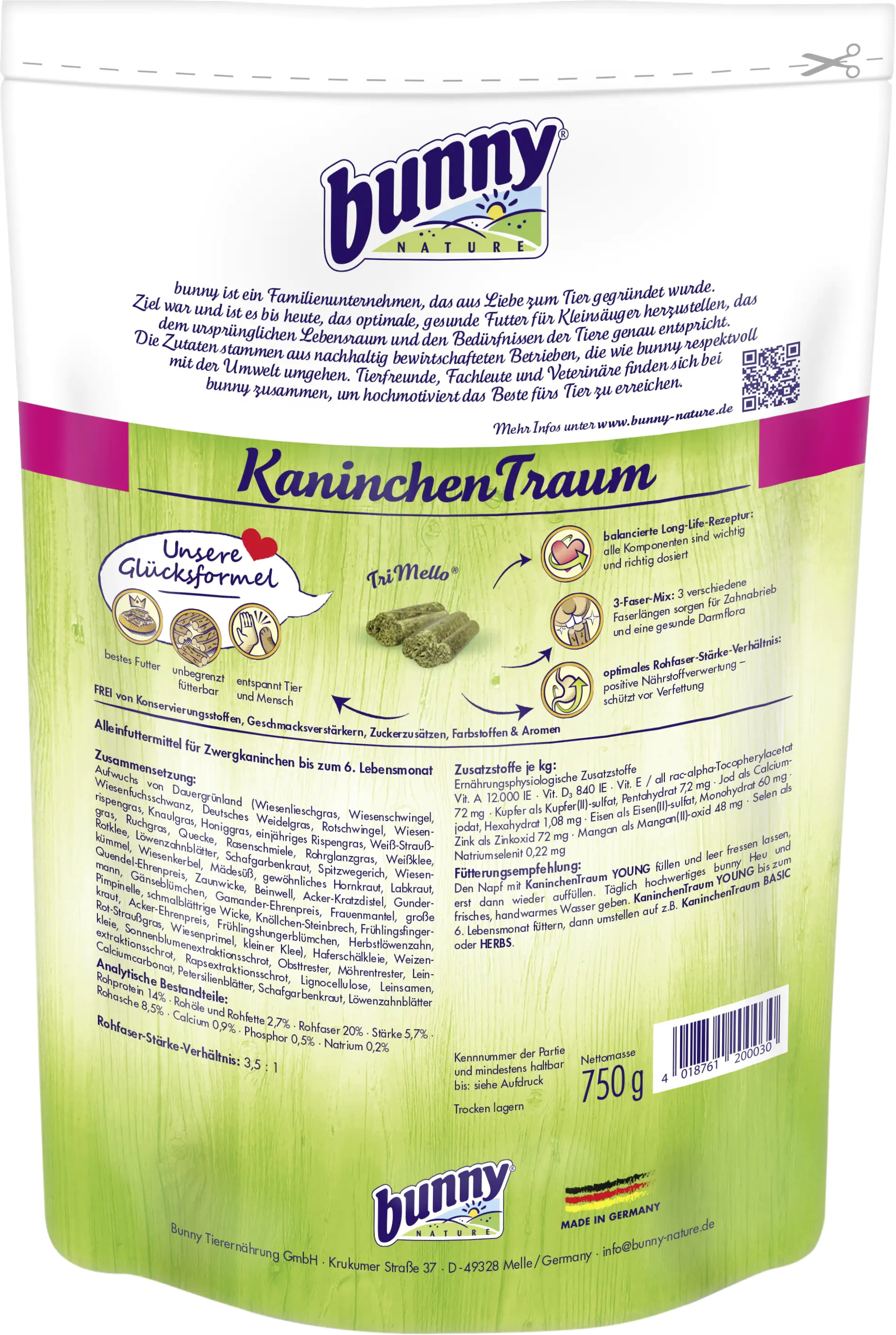 bunny KaninchenTraum YOUNG 750g für Zwergkaninchen bis zum 6. Lebensmonat