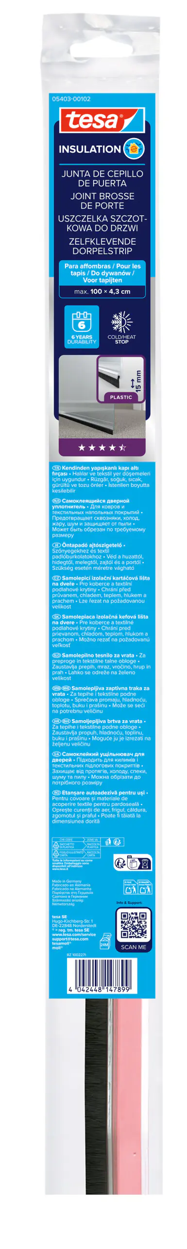 tesa Moll Türdichtschiene Standard weiß, für Textilböden, für Spalten bis 15 mm