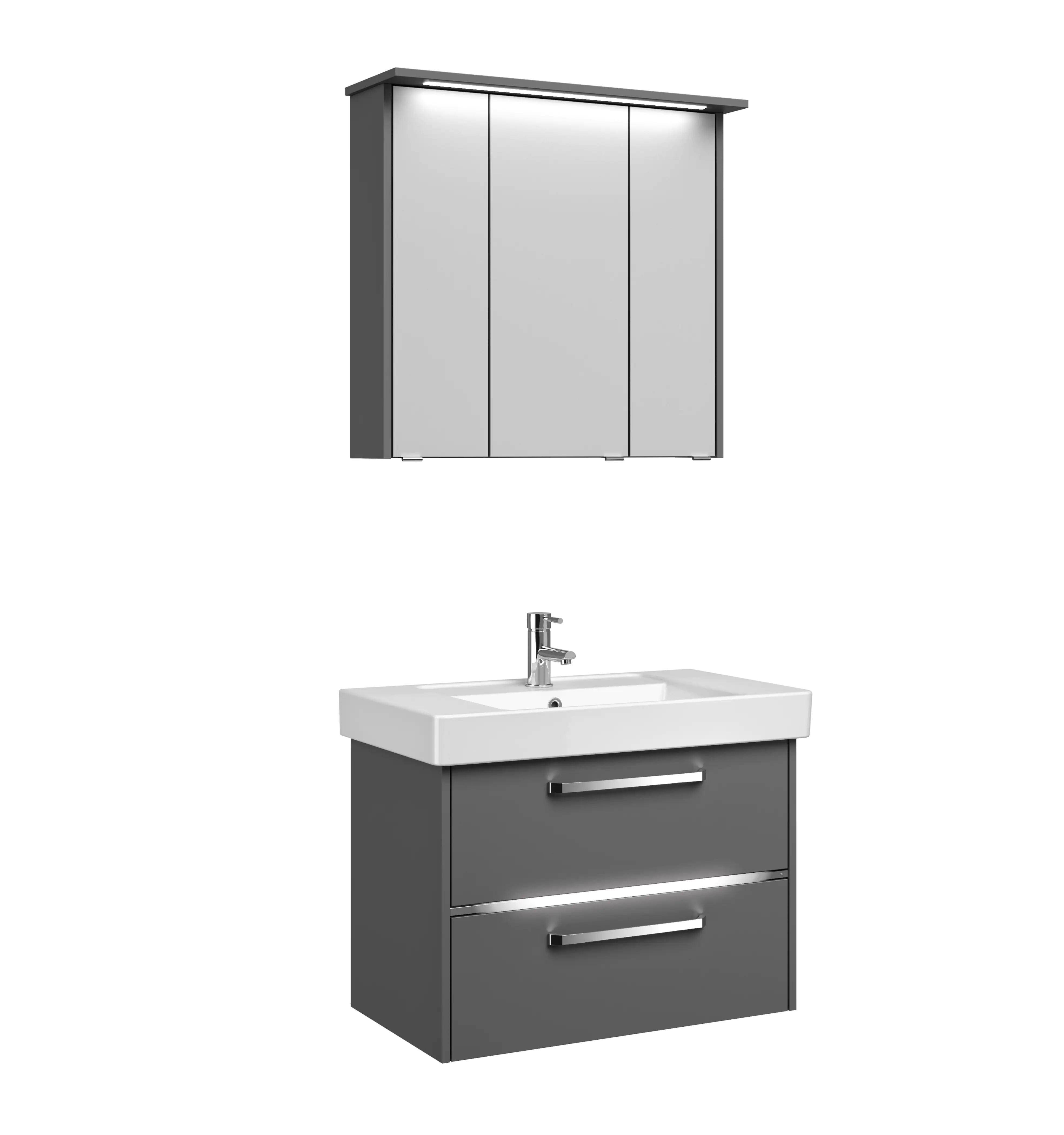 Primaster Badmöbel-Set Berlin grau 80 cm Twin LED, Keramikwaschtisch