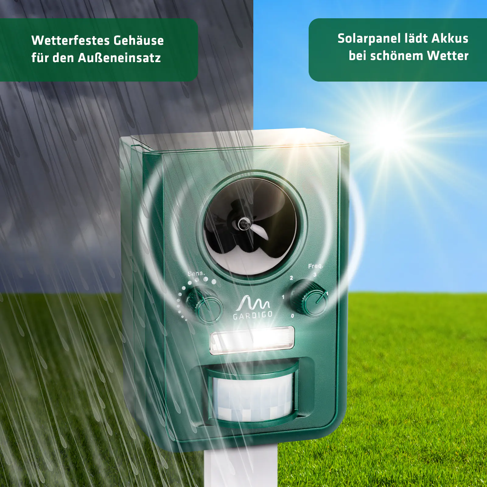 Gardigo Solar Tiervertreiber mit Ultraschall