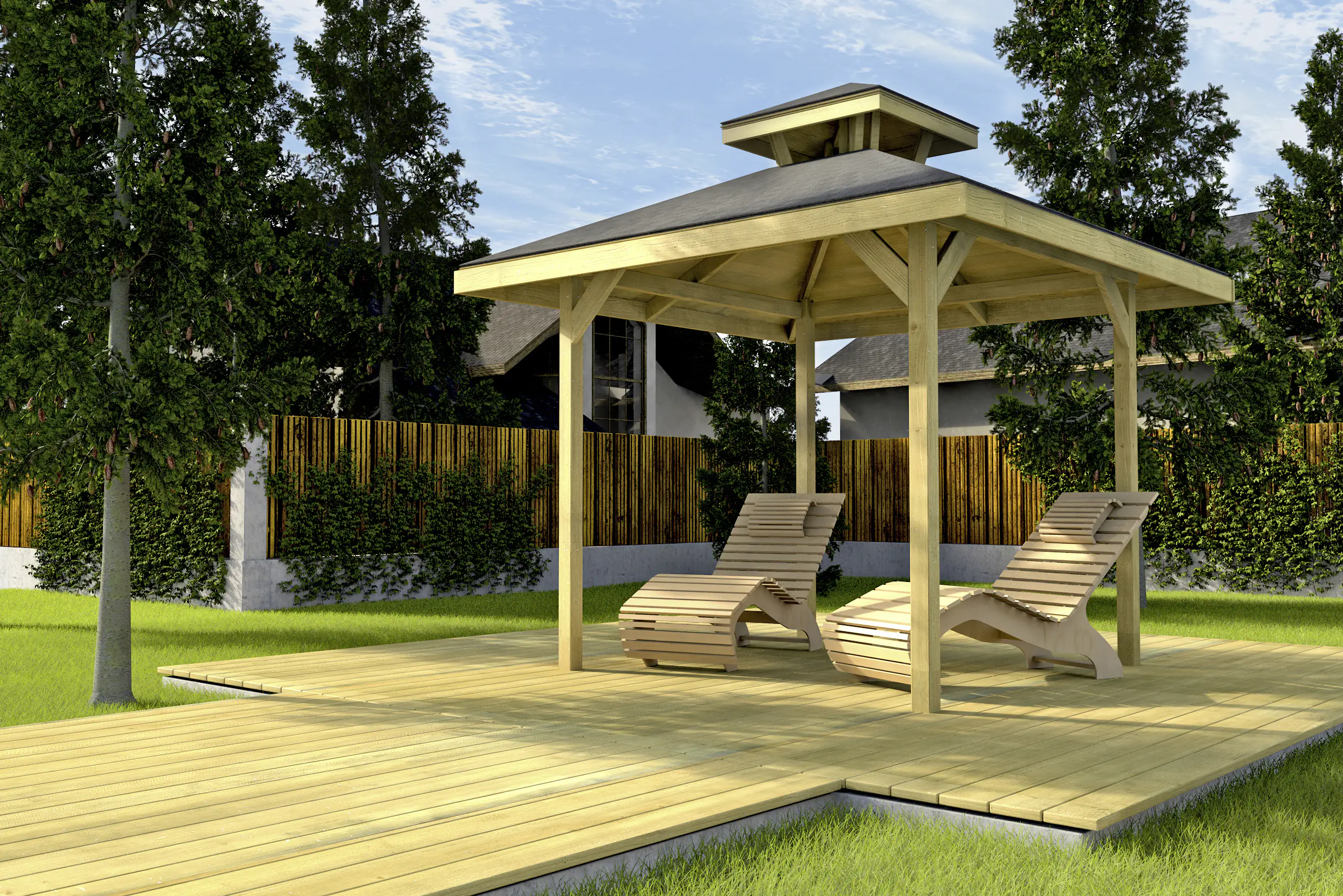 Weka Gartenhaus Gartenoase 218 x 218 cm natur mit Dachaufsatz