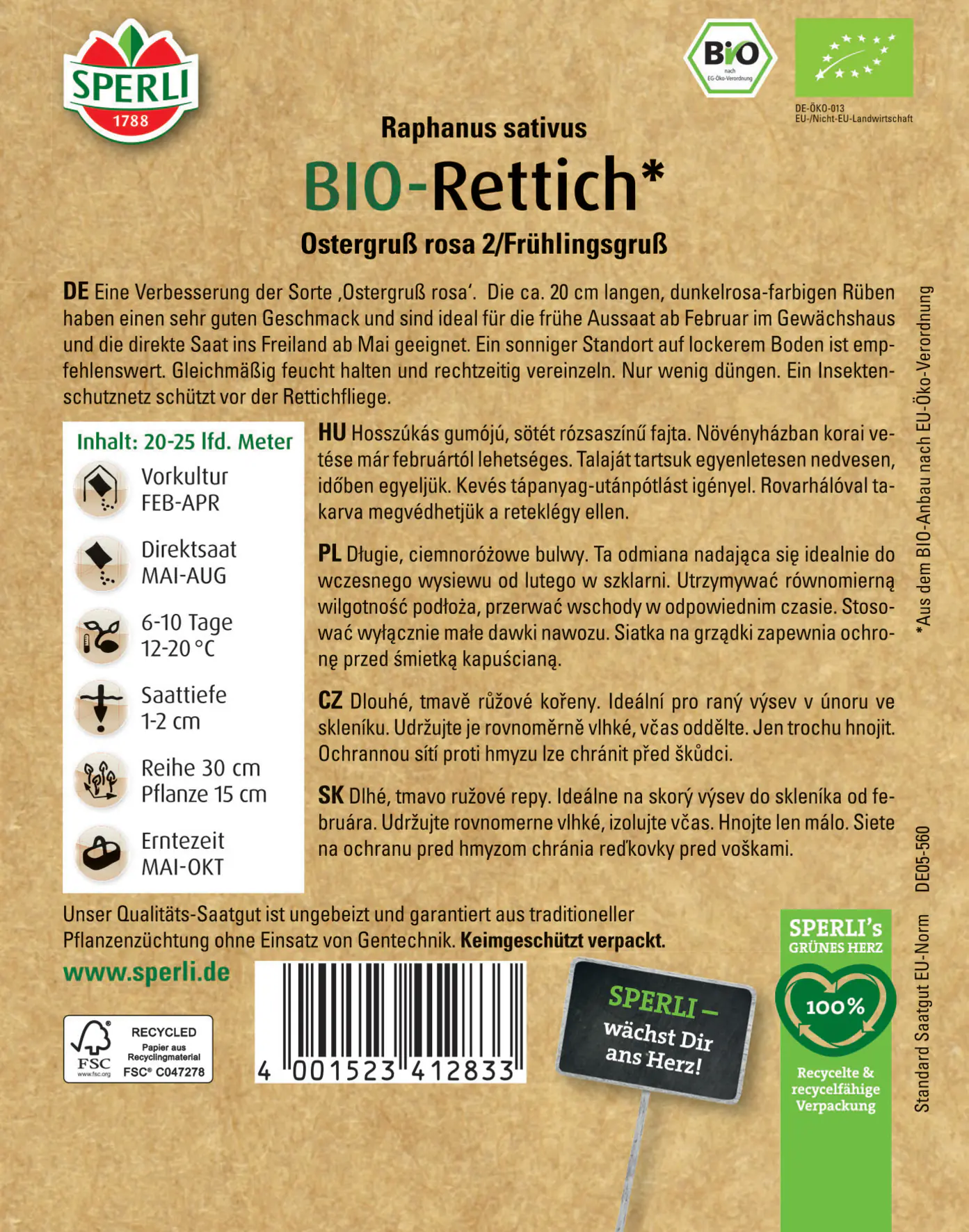 Sperli Bio Rettich Ostergruß rosa