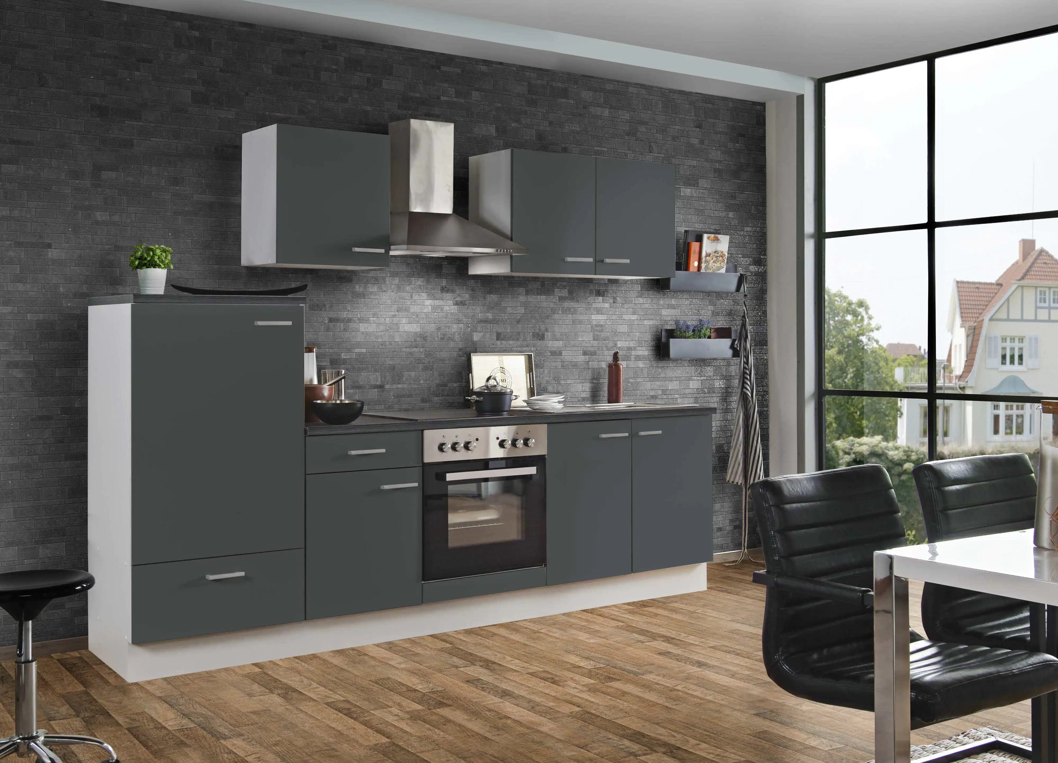 Menke Küchenzeile White Classic inkl. E-Geräte ohne Geschirrspüler 270 cm graphit