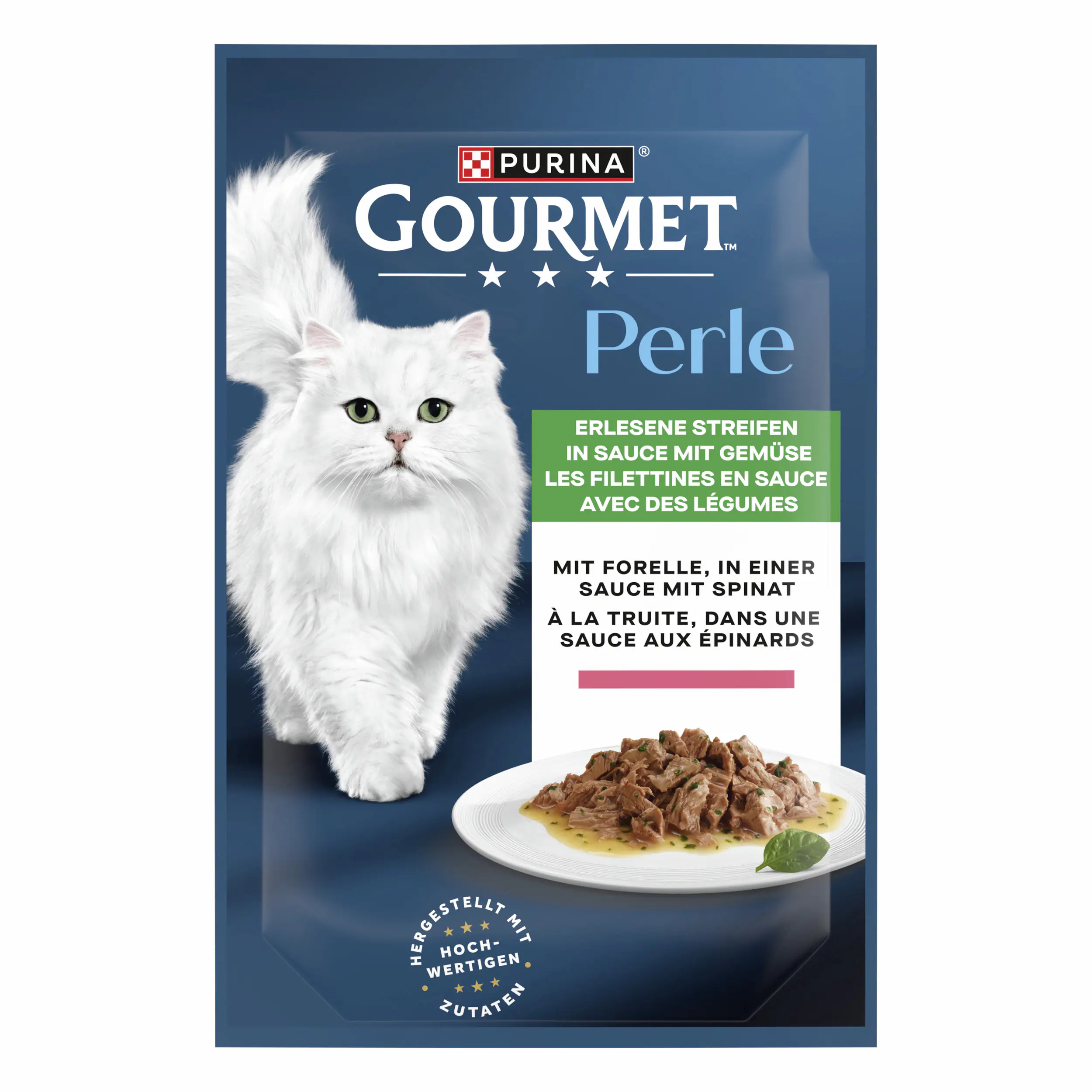 Gourmet Perle Erlesene Streifen Forelle in Sauce mit Spinat 85 g