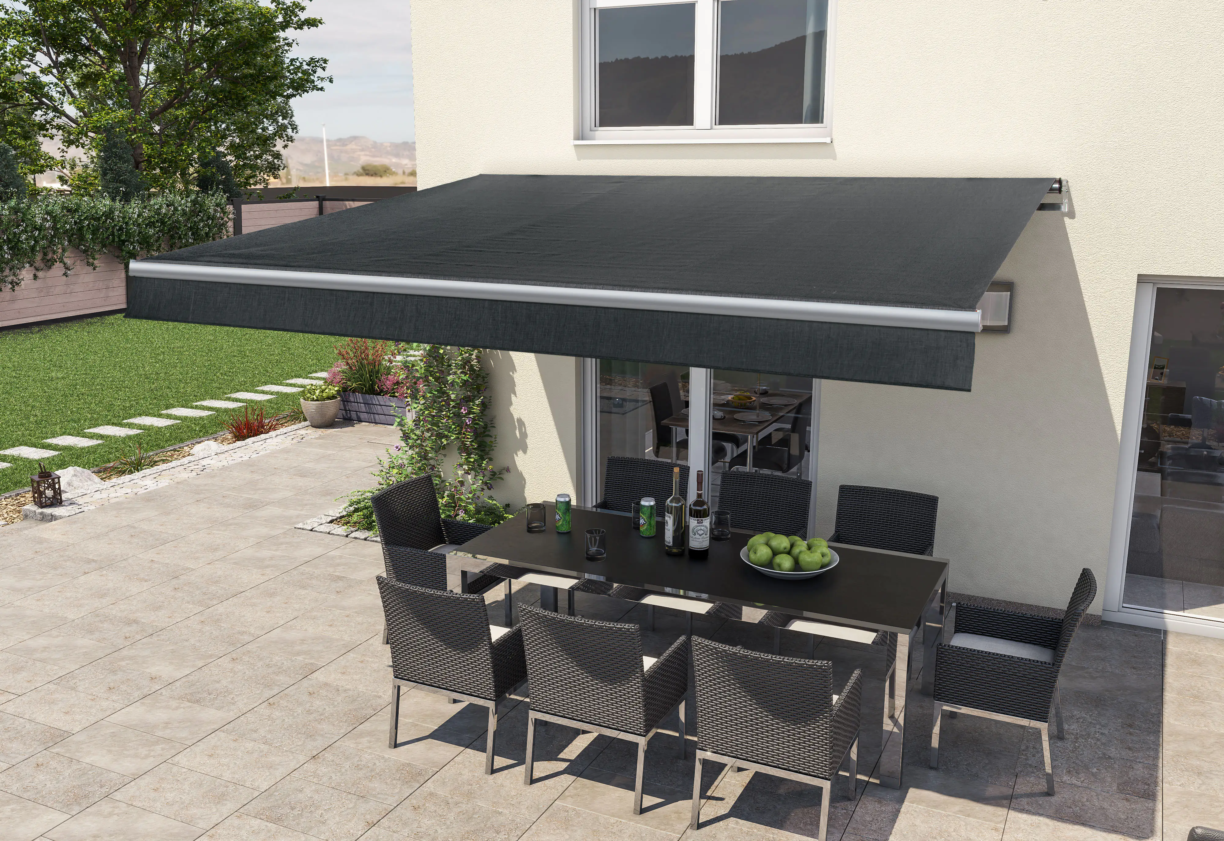 Gelenkarm-Markise Berlin mit Funkmotor anthrazit Breite 300 cm Ausfall 200 cm