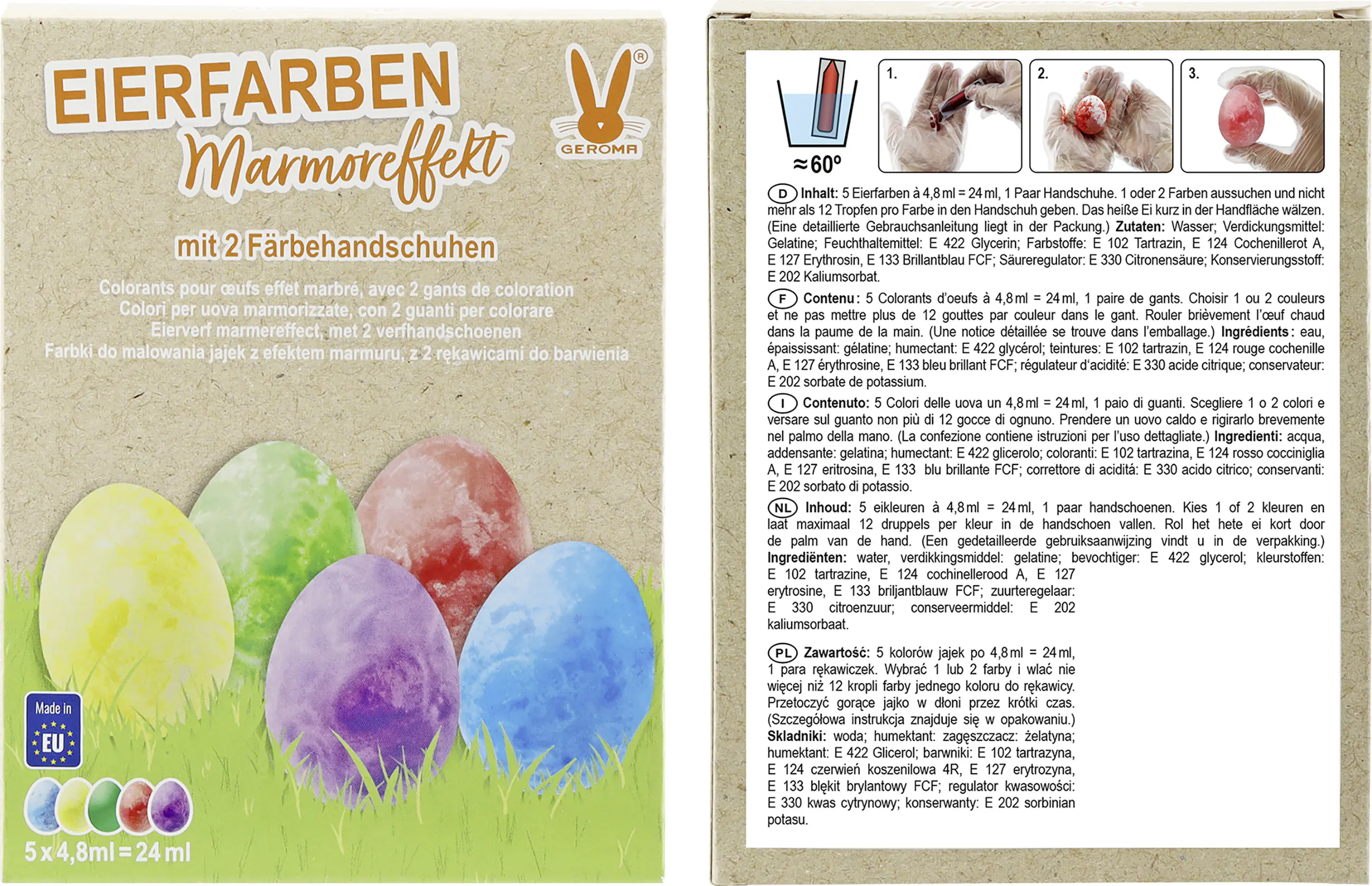 Eierfarben Marmoreffekt 5 Farben mit Färbehandschuhen