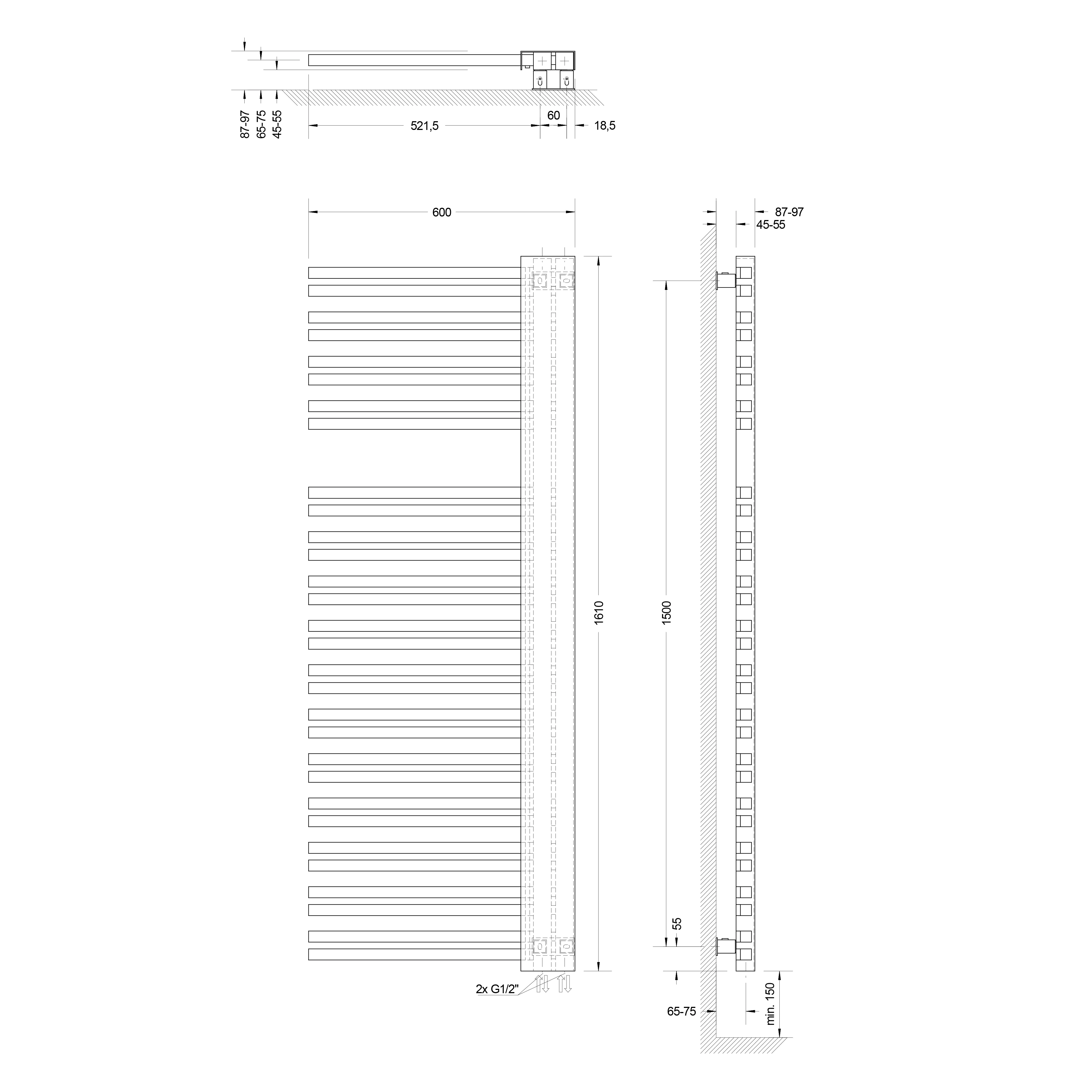 Schulte Badheizkörper Bologna 161x60 cm 933 Watt