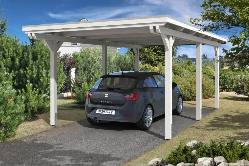 SKAN HOLZ Carport Emsland 354 x 604 cm mit Aluminiumdach, lasiert in Weiß SKAN HOLZ Carport Emsland 354 x 604 cm mit Aluminiumdach, lasiert in Weiß