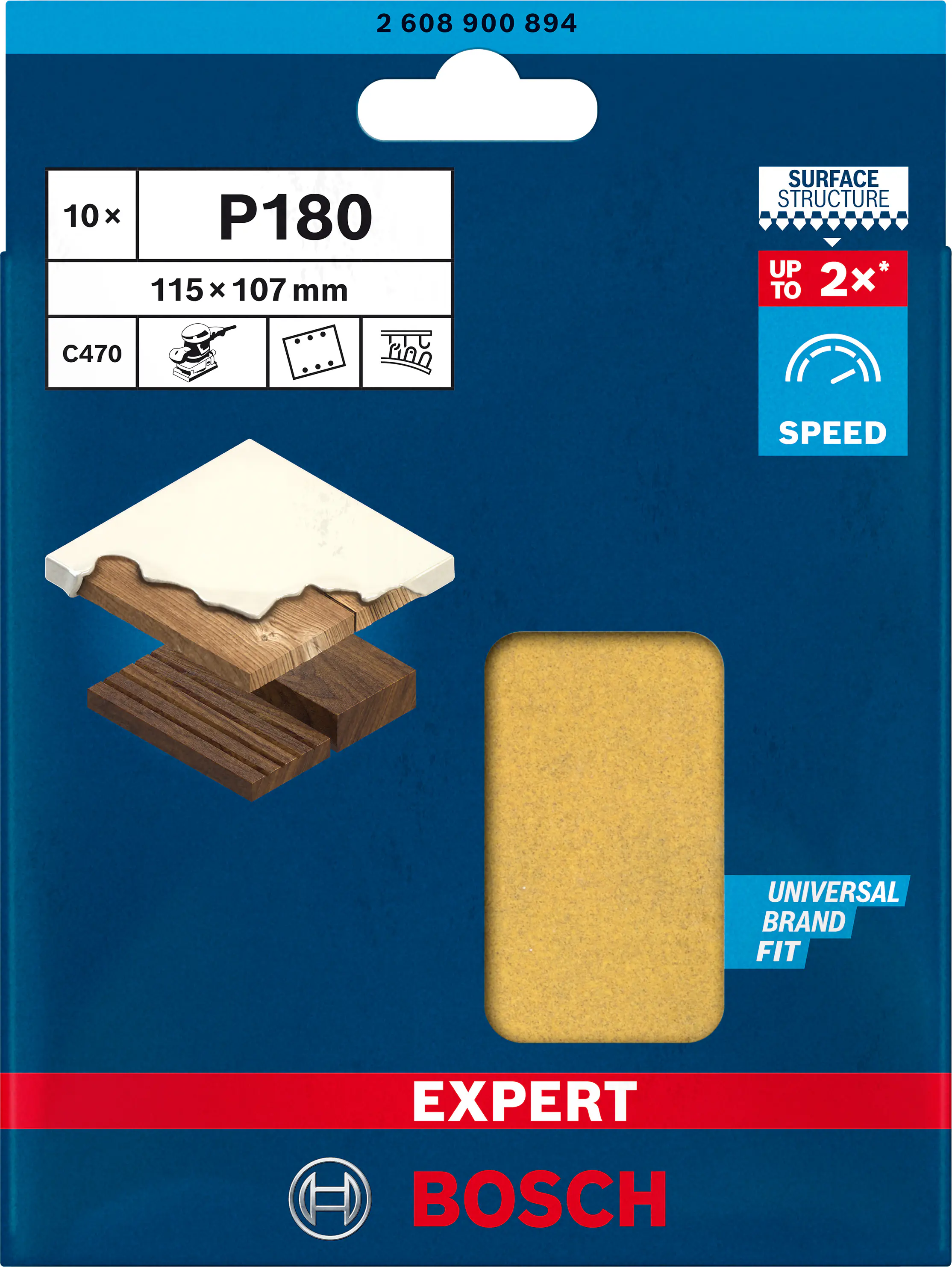 Bosch Expert C470 Schleifpapier für Schwingschleifer 115 x 107 mm G 180 10-teilig