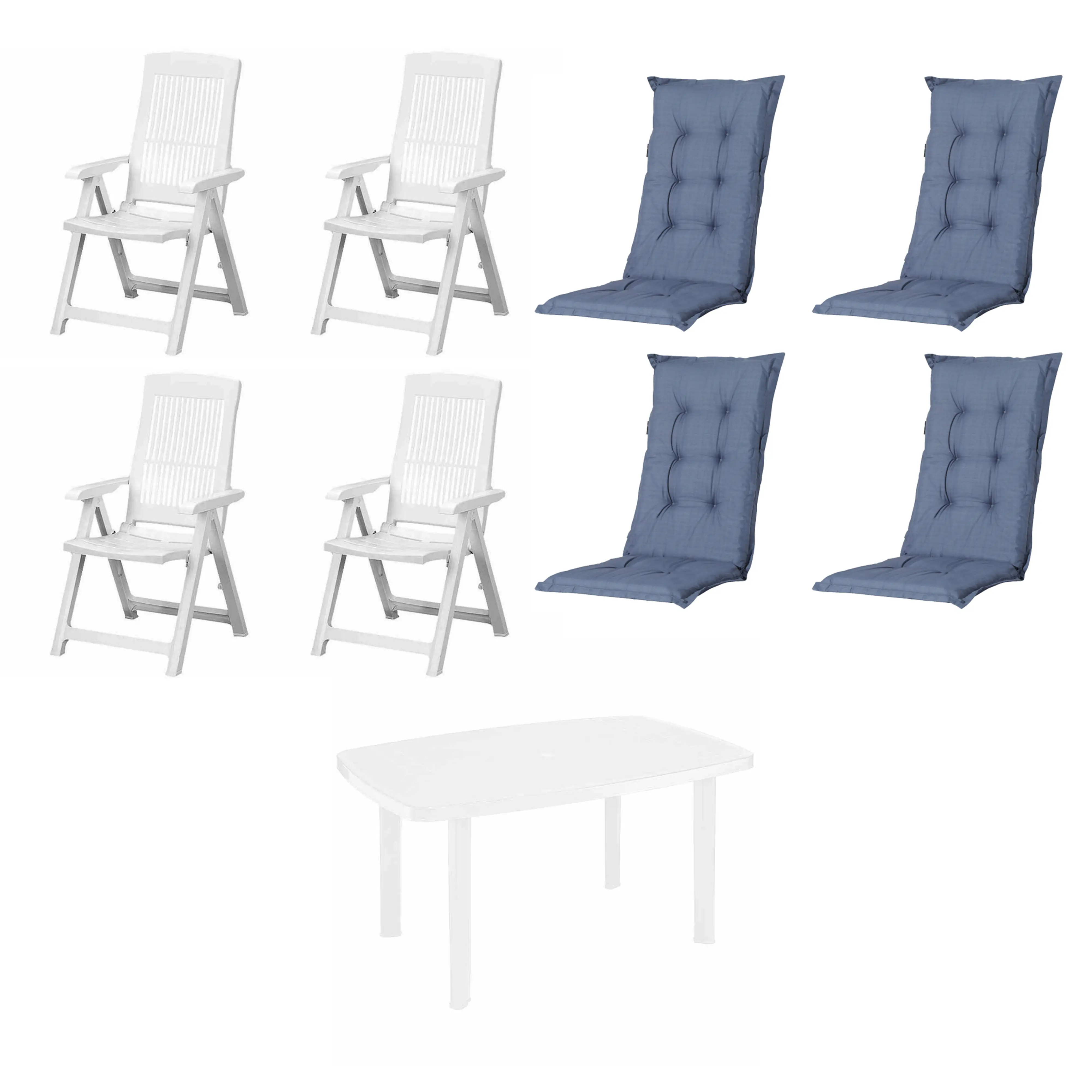 Progarden Garten-Essgruppe Tampa + Faro 4 Personen Kunststoff mit Auflagen weiß/kobalt