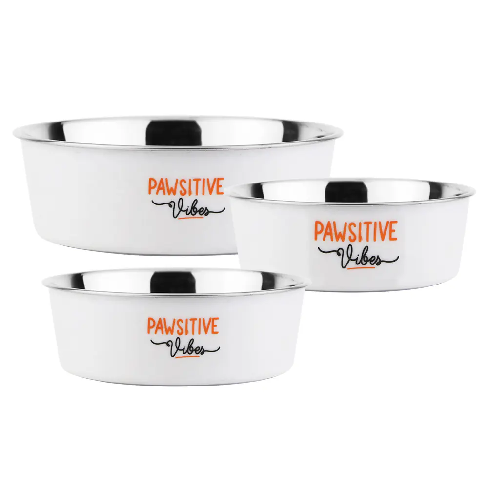 Nobby Edelstahlnapf Fusion Pawsitive Vibes rutschfest weiß Ø 16 cm