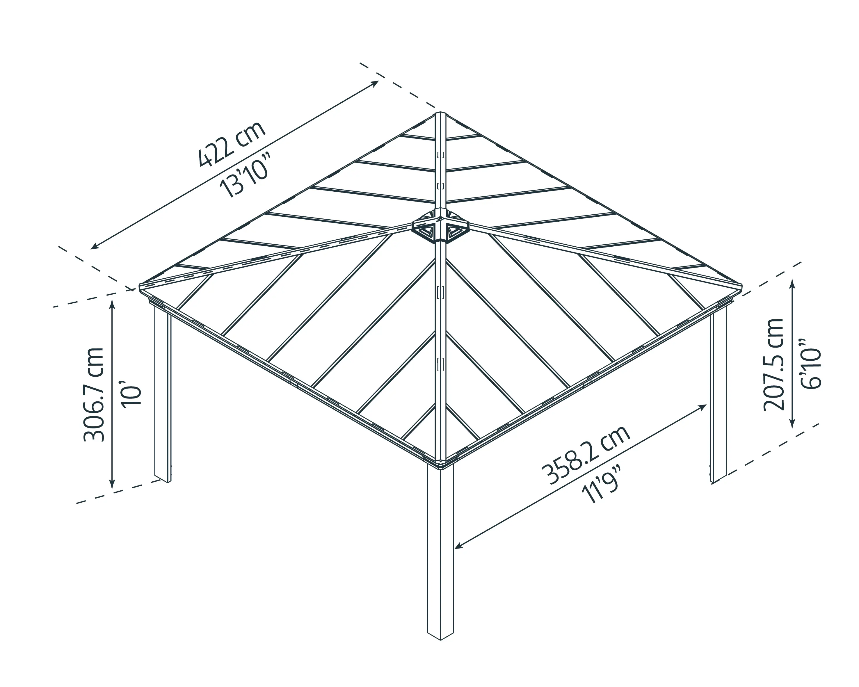 Canopia Carport Colorado 14x14  Grau Alu 426 x 426 cm