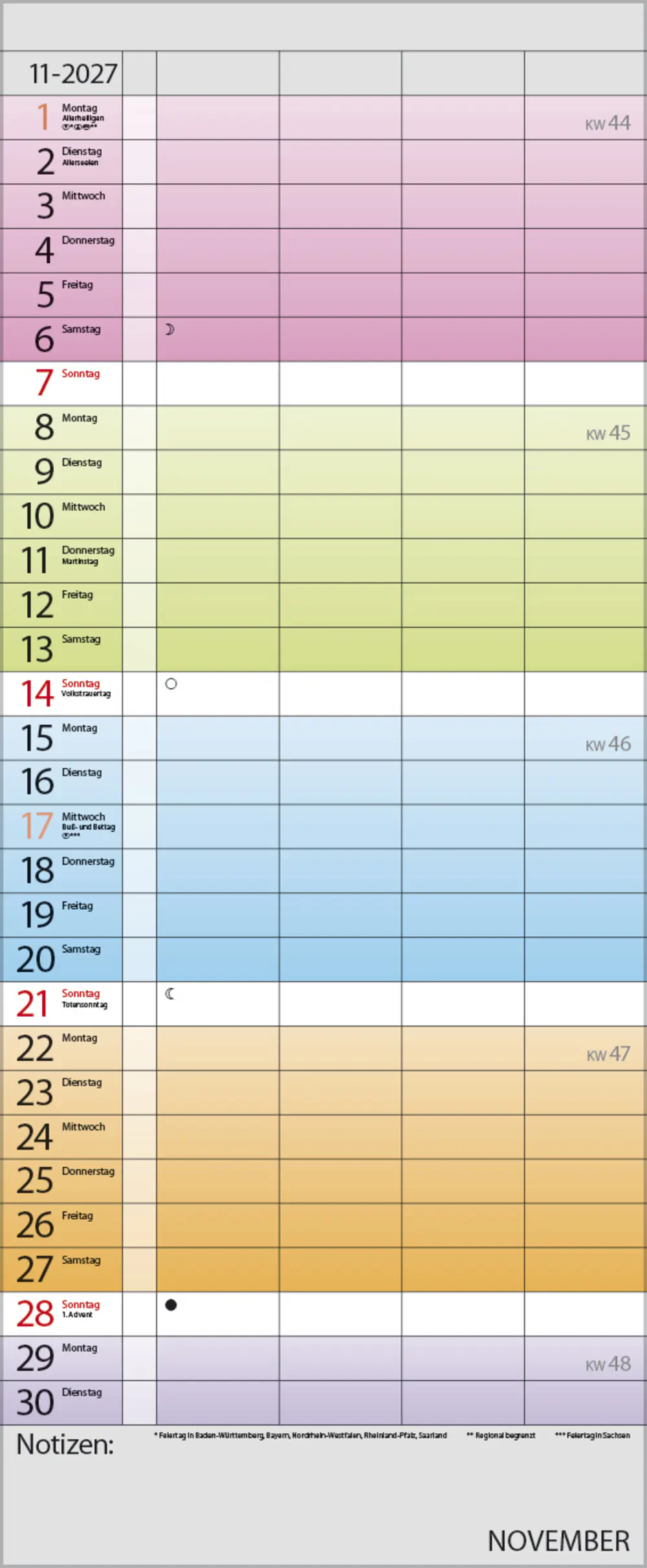 Korsch Kalender Familienplaner 2027 Farbenspiel 19 x 46 cm