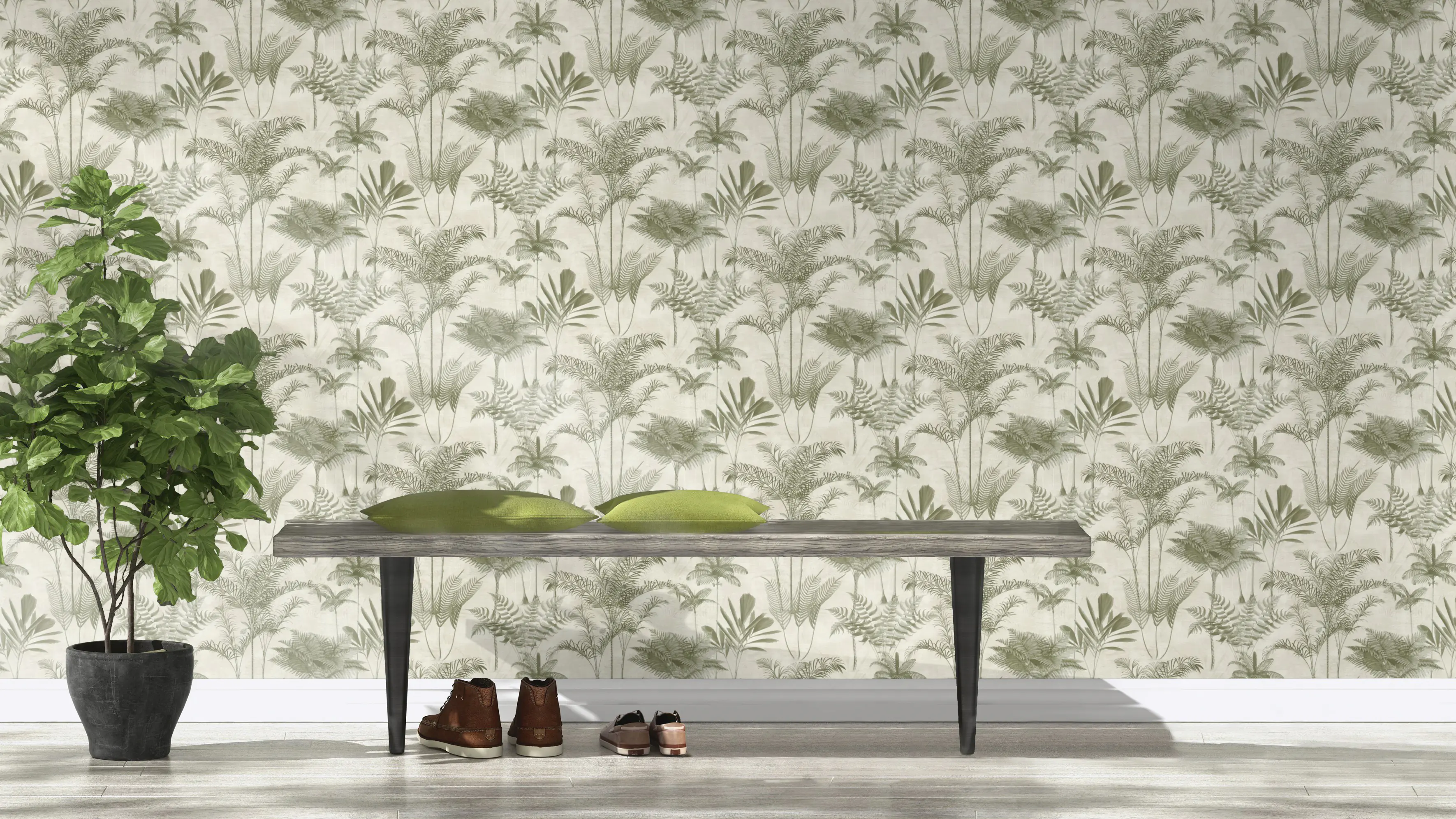 Rasch Vliestapete 555141 Lirico, Tropic beige-grün, 10,05 x 0,53 m